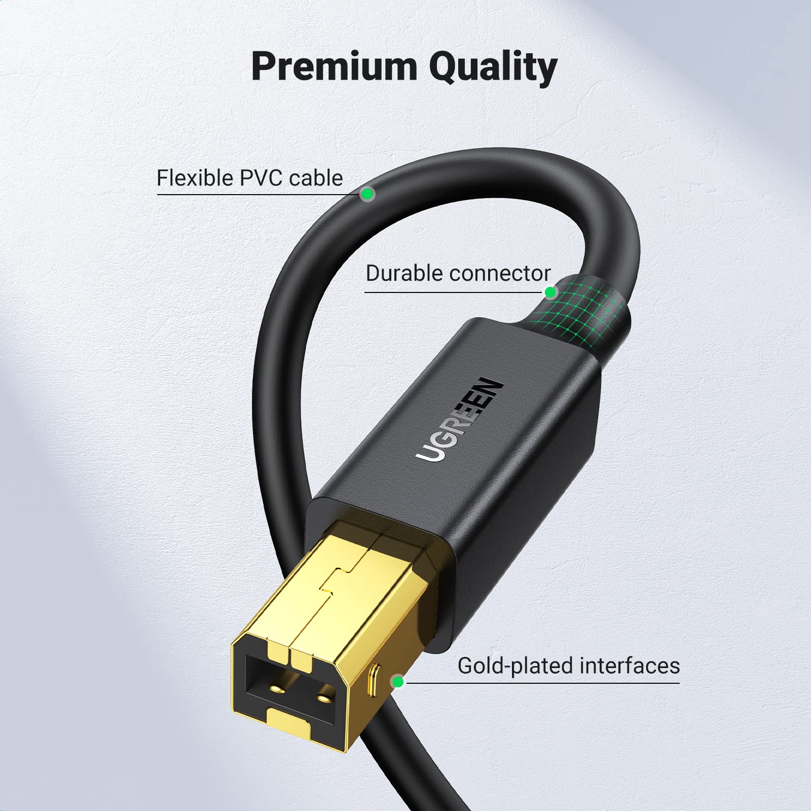 UGREEN USB 2.0 Printer Cable - 6.6 FT High-Speed USB A to B Cable for HP, Canon, Brother, Samsung, Dell, Epson, Xerox Printers | Reliable Data Transfer for Office, Home & Studio Use