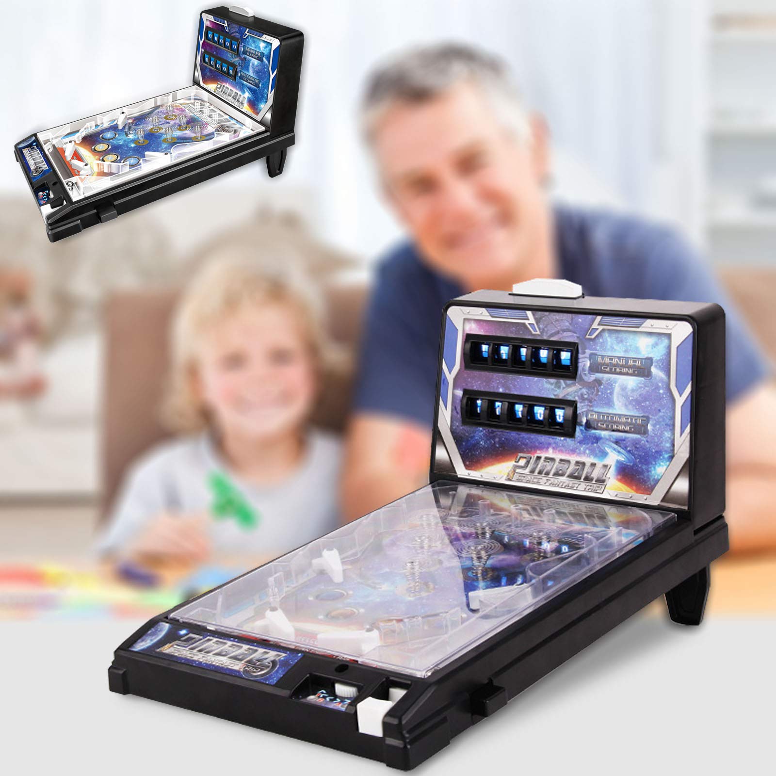 Mini Space Pinball Game Machine - Fun Interactive Arcade Toy for Kids with Scorer | Perfect for Birthday Parties, Gifts & Family Game Nights | Black, 9.6X16.5X10.6 Inches