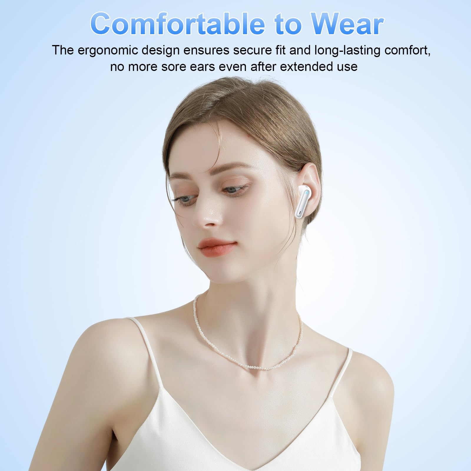 Wireless Earbuds Bluetooth 5.3 with ENC Noise Cancelling Mic, IPX7 Waterproof in-Ear Headphones, 40H Playtime, Ultra Light & Comfortable for Running, Workout, Travel - Silver