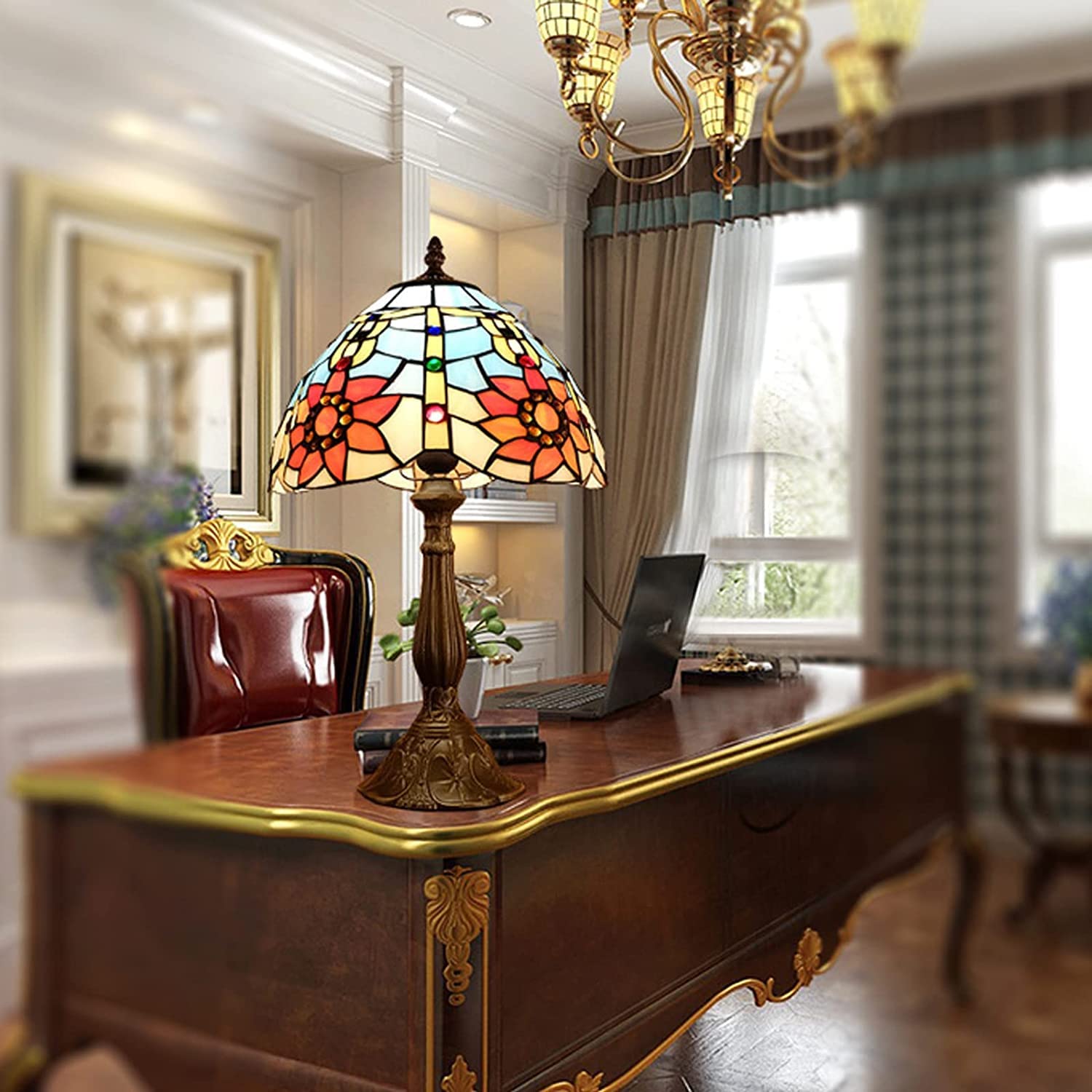 Tiffany Style Stained Glass Table Lamp - 12 Inch Sunflower Design, Pastoral Desk Lamp for Living Room, Bedroom & Office Decor - Perfect for Indoor Lighting, Night Light & Home Decoration