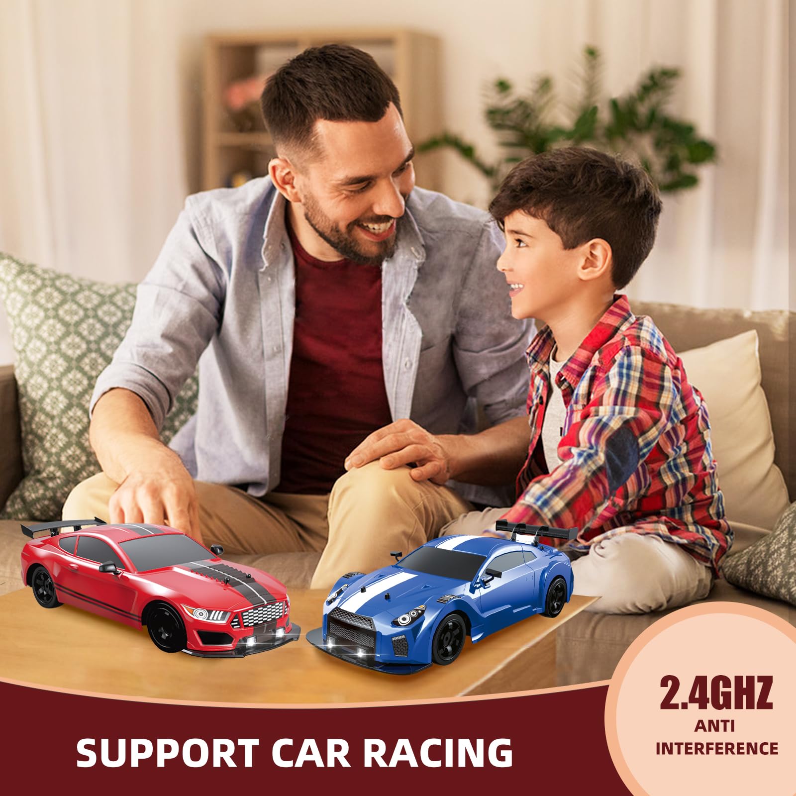 1/16 Scale 2.4GHz 4WD Remote Control Drift Car - 18KM/H High Speed Rechargeable RC Racing Car with LED Lights, Spray Effect, 2 Batteries & Extra Tires - Perfect for Kids Outdoor Play, Backyard Racing, and Drift Competitions
