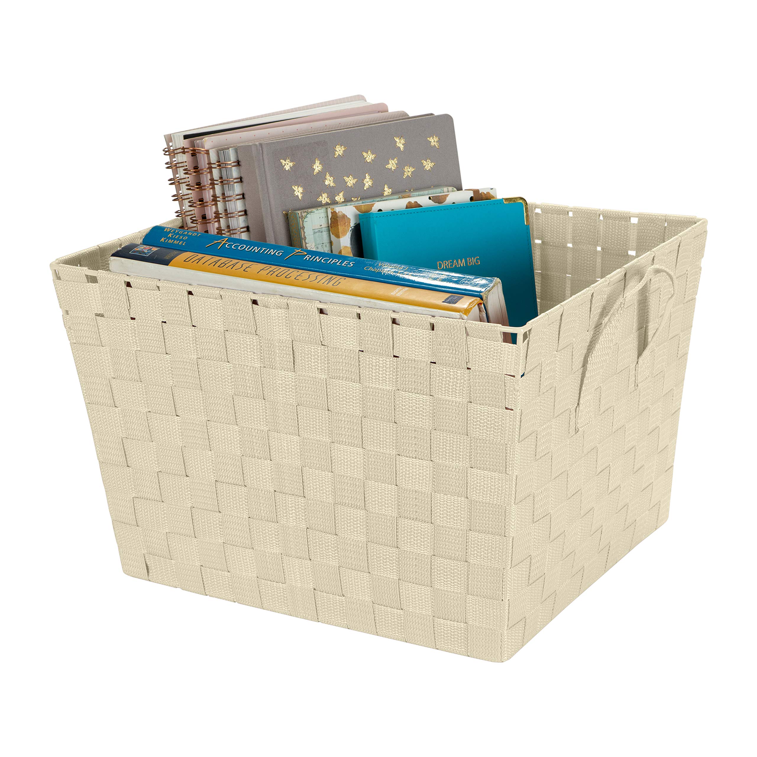 Large Woven Storage Tote Basket with Handles - 4 Pack Ivory for Bedroom, Closet & Nursery Organization