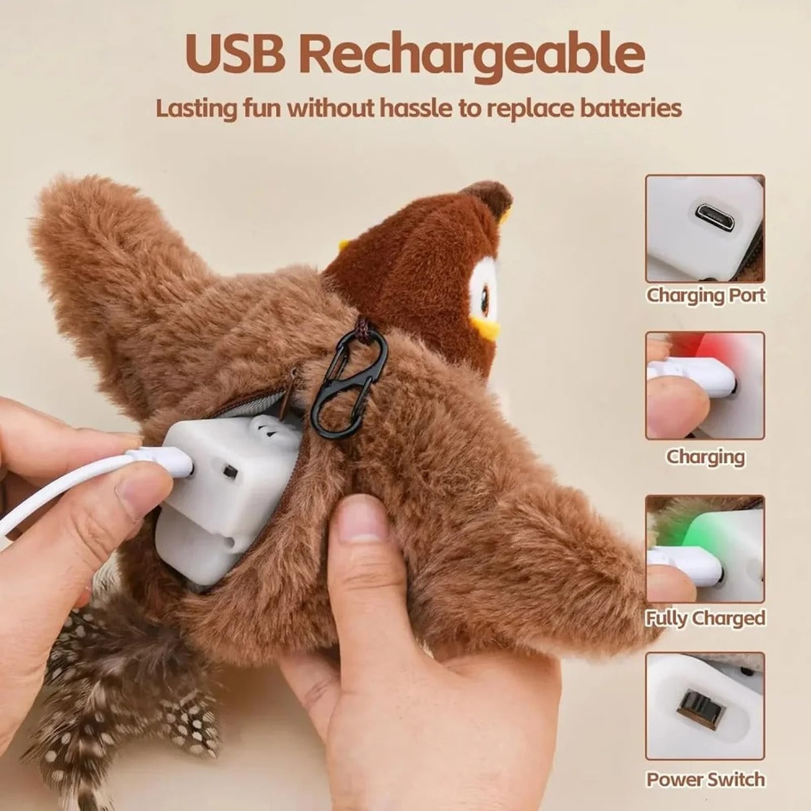 Rechargeable Flapping Flying Bird Cat Toy with Chirping Sounds - 3 Interactive Modes for Indoor Cats | Perfect for Playtime & Exercise | Simulated Prey Toy for Kittens & Adult Cats