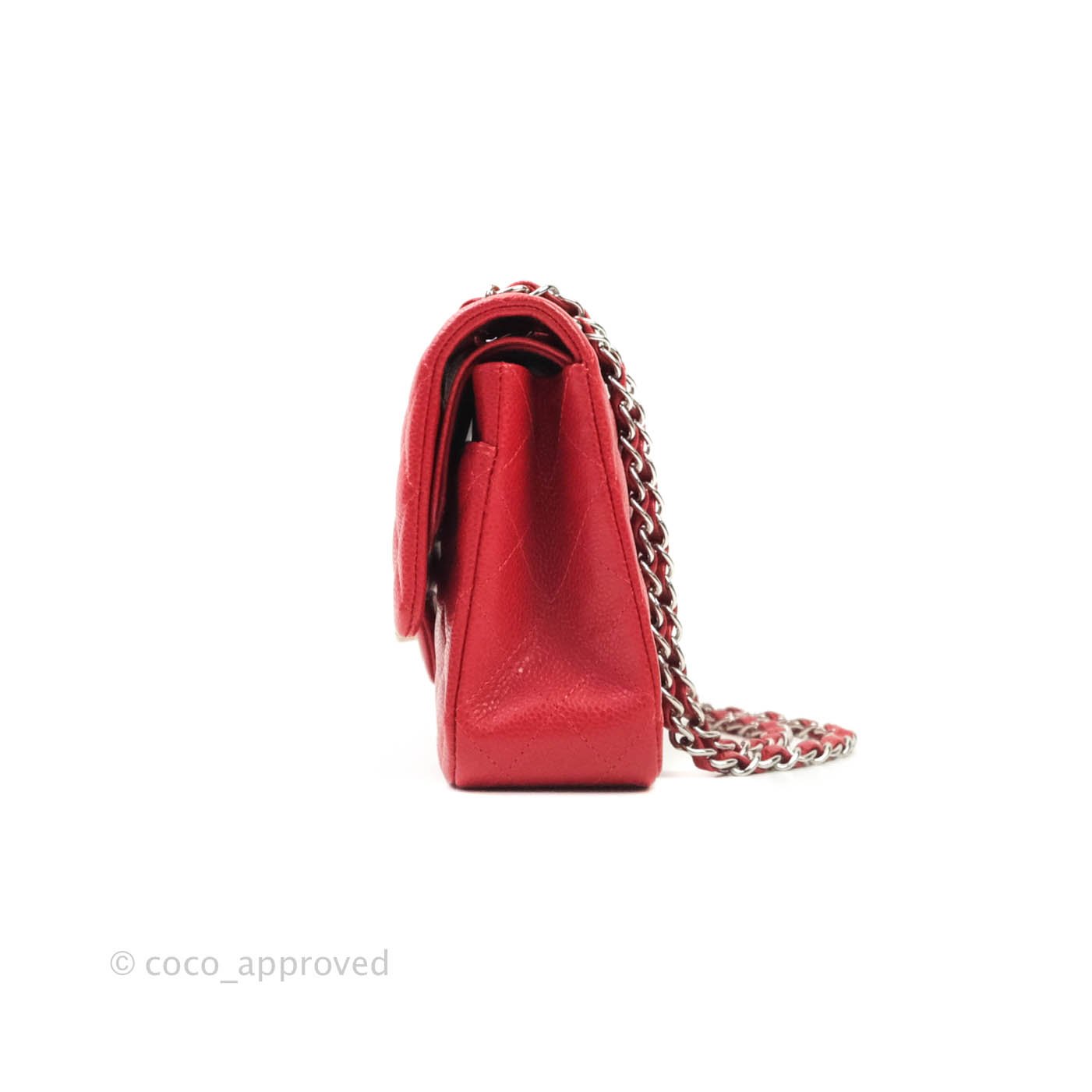 Chanel Classic Medium Double Flap Bag in Red Caviar Leather with Silver Hardware - Luxury Designer Handbag for Women, Perfect for Parties, Work & Everyday Use