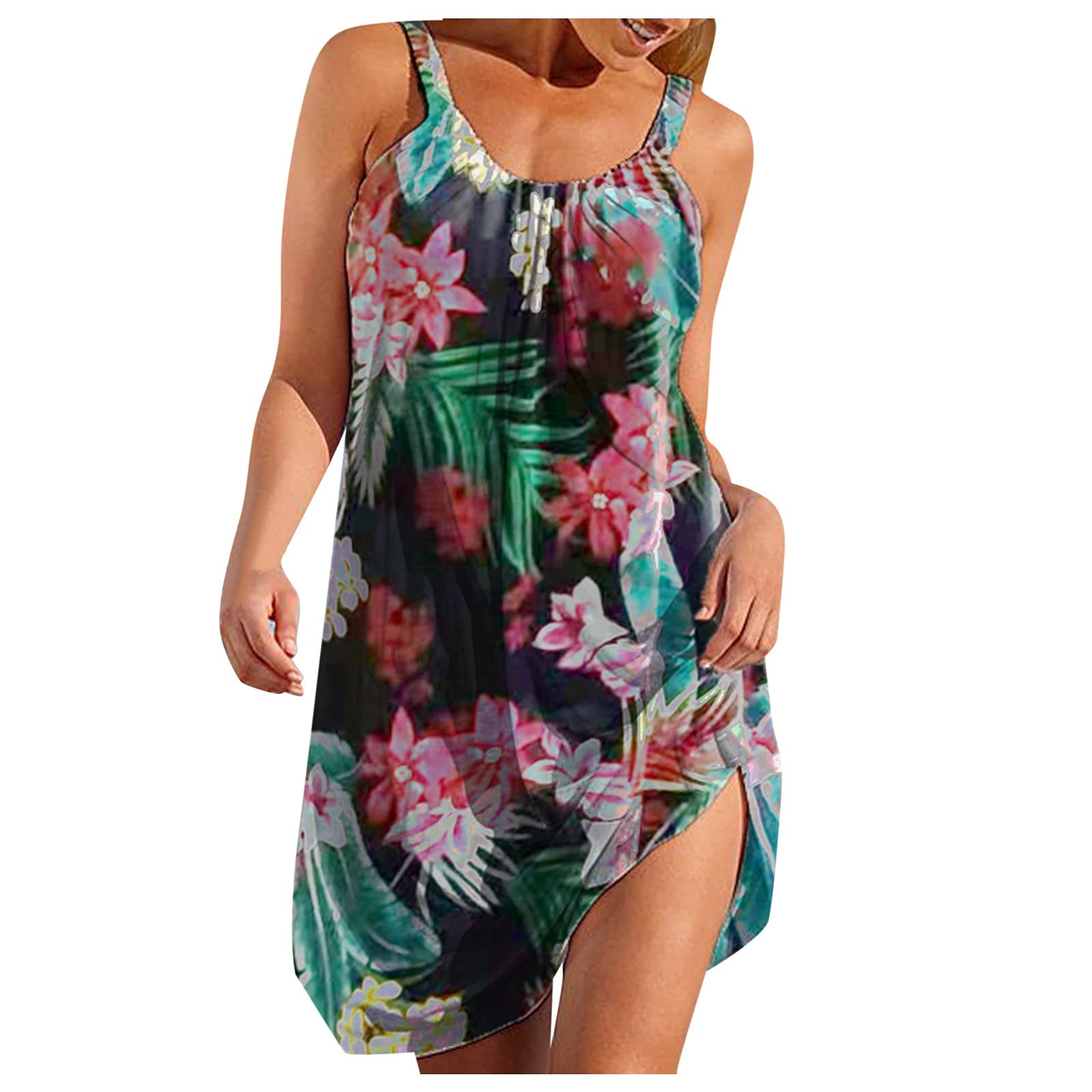 Yliquor Women's Sexy Sleeveless Summer Beach Dress - Floral Print Casual Sundress for Vacation, Pool Party & Outdoor Date Night