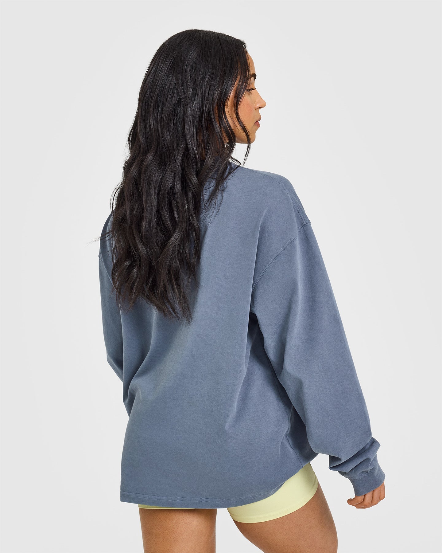 Oner Graphic Washed Long Sleeve T-Shirt for Women - Vintage Style Granite Blue Top | Casual Wear, Street Fashion, Layering Essential