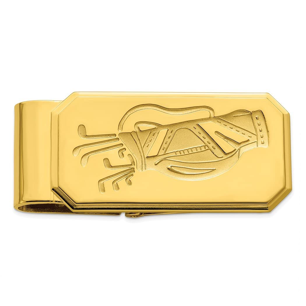 Premium Gold Plated Engravable Golf Money Clip for Men - 48x22mm Solid Textured Polished & Satin Finish - Perfect Golf Gifts & Business Accessories (Ideal for Golfers, Weddings, Anniversaries & Corporate Gifts)