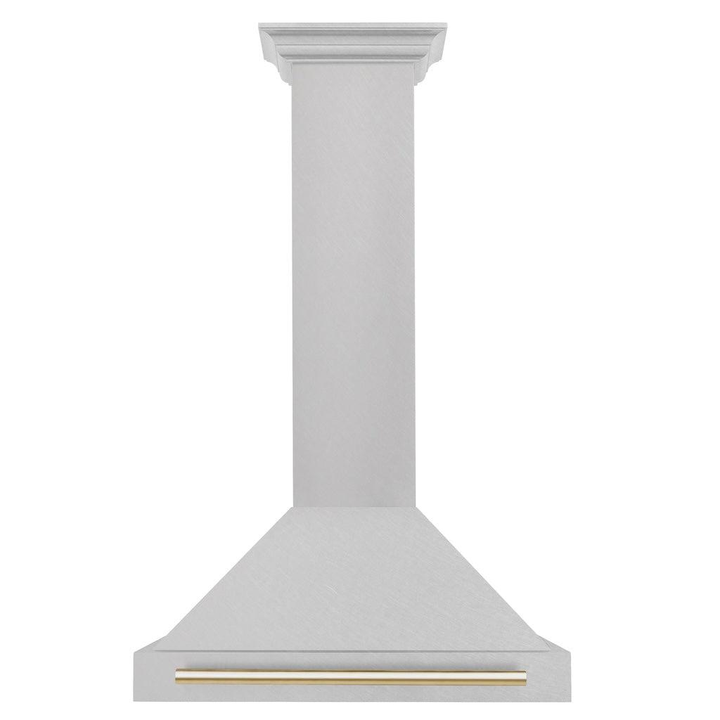 ZLINE KB4SNZ 36 G Autograph Edition 36-Inch Stainless Steel Wall Mount Range Hood with Convertible Satin Finish & Polished Gold Handle - Perfect for Modern Kitchens & Luxury Home Upgrades