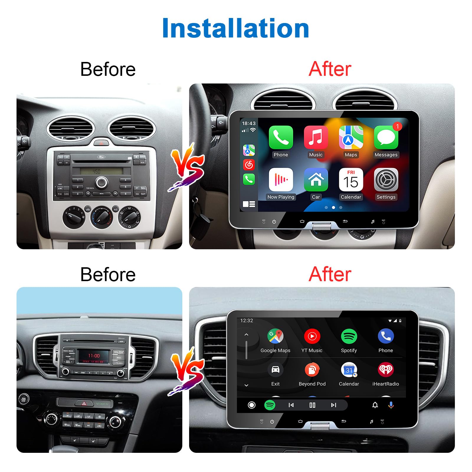 10 Inch Double Din Car Stereo Touchscreen with Wireless CarPlay & Android Auto - Detachable Android Car Radio with Physical Volume Knob, GPS Navigation, Backup Camera, WiFi & Bluetooth for Music & Video Streaming - Perfect for Road Trips & Daily Commuting