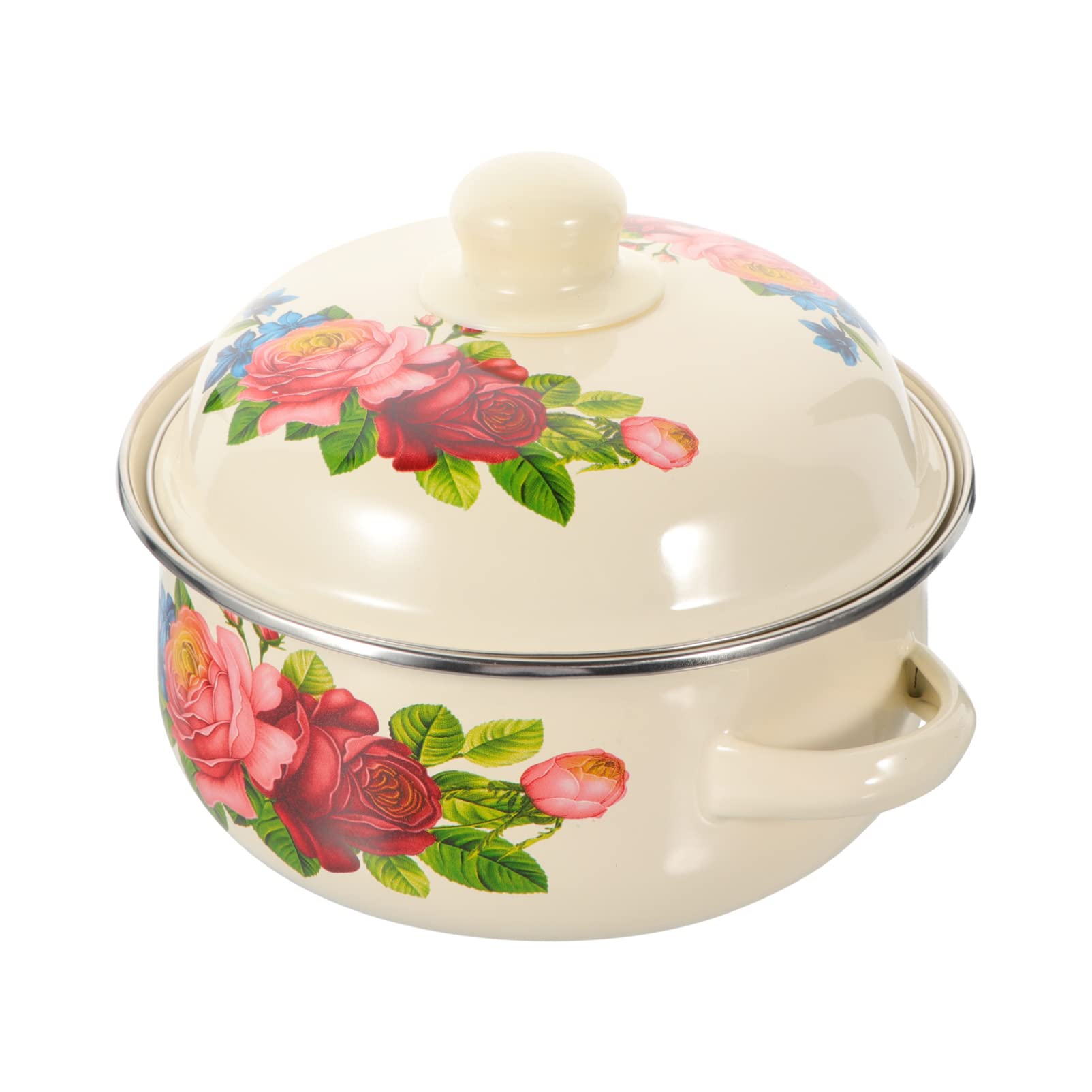 Vintage Enamel Stock Pot with Lid - 5QT Cast Iron Dutch Oven for Soup, Stew, Pasta & Camping - Durable Enamelware Cookware for Stovetop, Oven & Outdoor Use