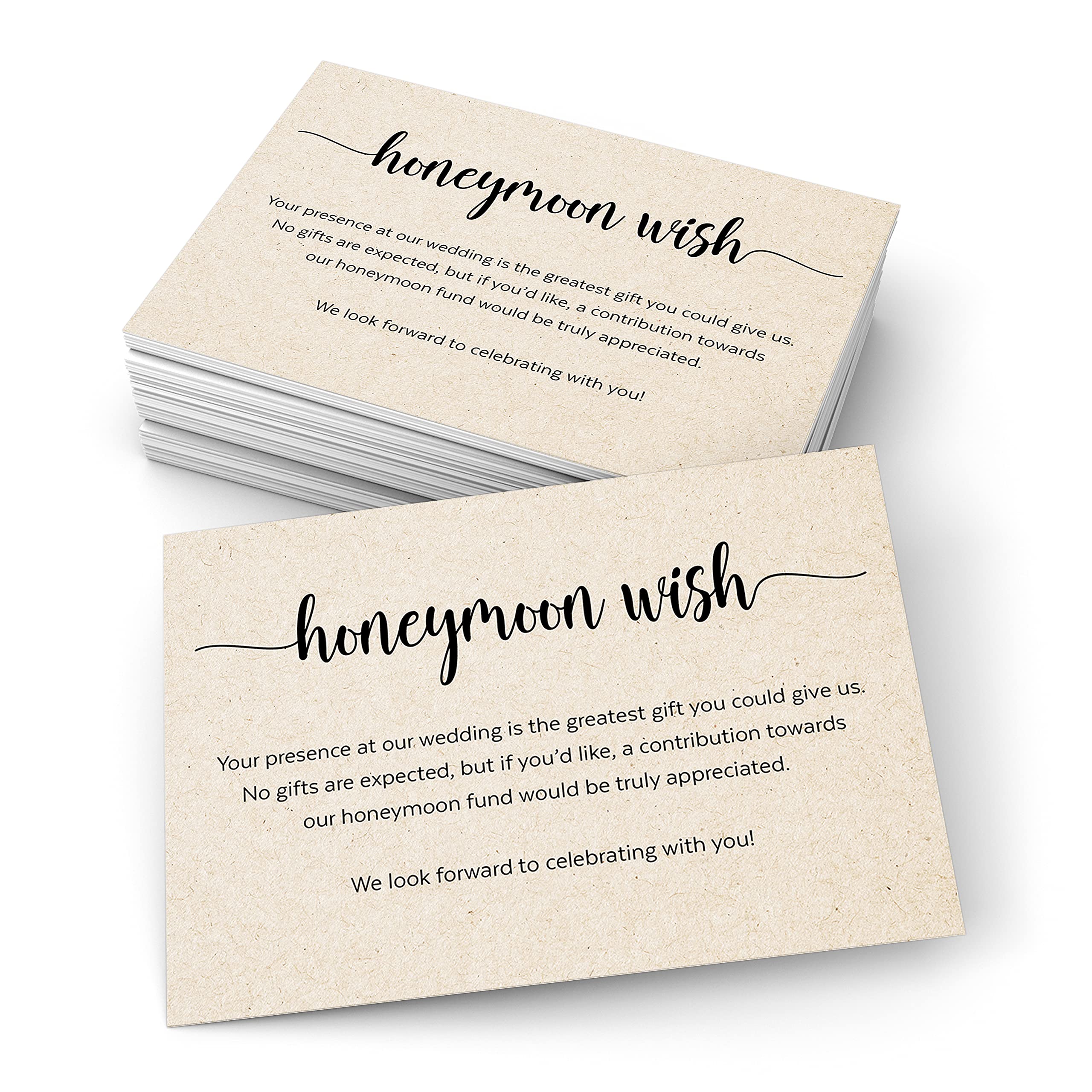 321Done Honeymoon Fund Wish Cards - Set of 50 Rustic Kraft Wedding Enclosure Cards (3.5x5 Inches) | No Gifts Requested | Made in USA | Perfect for Wedding Invitations, Bridal Showers & Wishing Wells