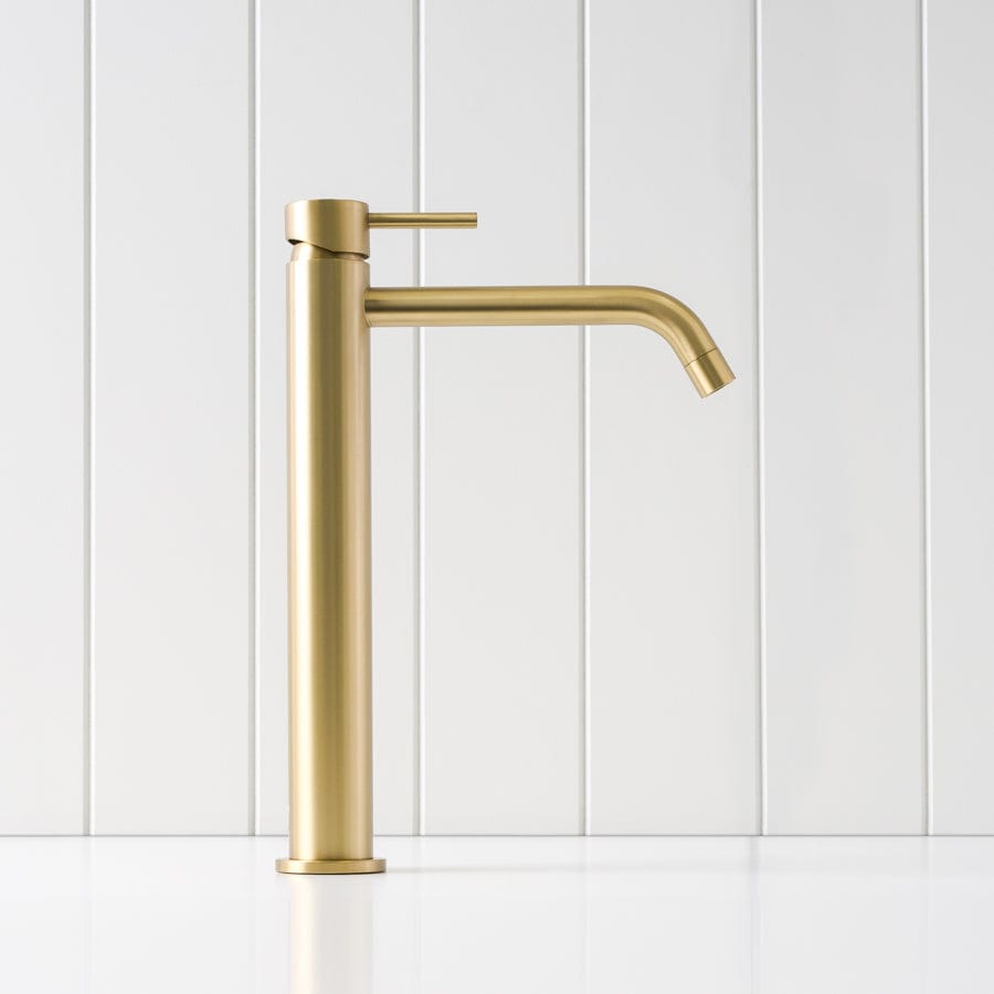 Sydney Tall Basin Mixer in Brushed Brass - Modern Bathroom Faucet for Vanity Sink, Perfect for Home and Hotel Renovations