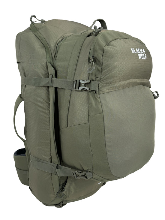 Black Wolf Grand Teton 75L Backpacking Backpack - Moss Green for Hiking, Camping & Outdoor Adventures