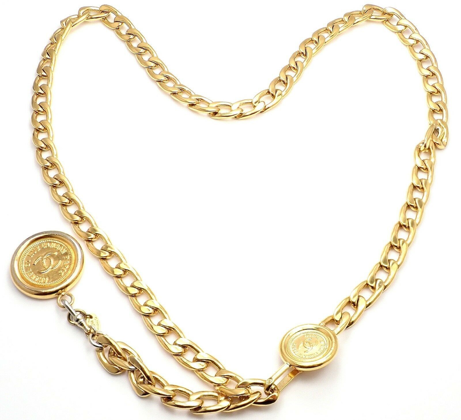 Authentic Chanel Gold Tone Draped Clasp Belt Necklace 34