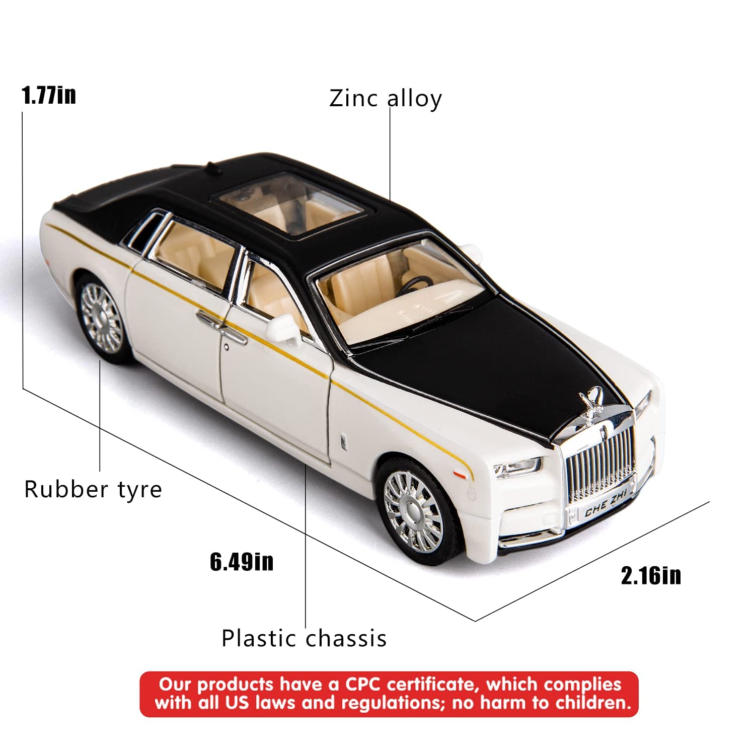 Premium Diecast Metal Toy Car with Pull-Back Action, Musical Sound, Sliding Doors & Blinking Lights - Rolls-Royce White Model - Best Gift for Kids & Collectors | Playtime, Birthday Presents, Display Collection