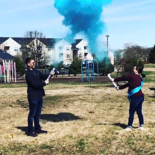 16 Inch Non-Toxic Gender Reveal Powder Cannons Bundle - 2 Blue Confetti Shooters with 8 Free Party Balloons for Baby Shower & Gender Reveal Celebrations