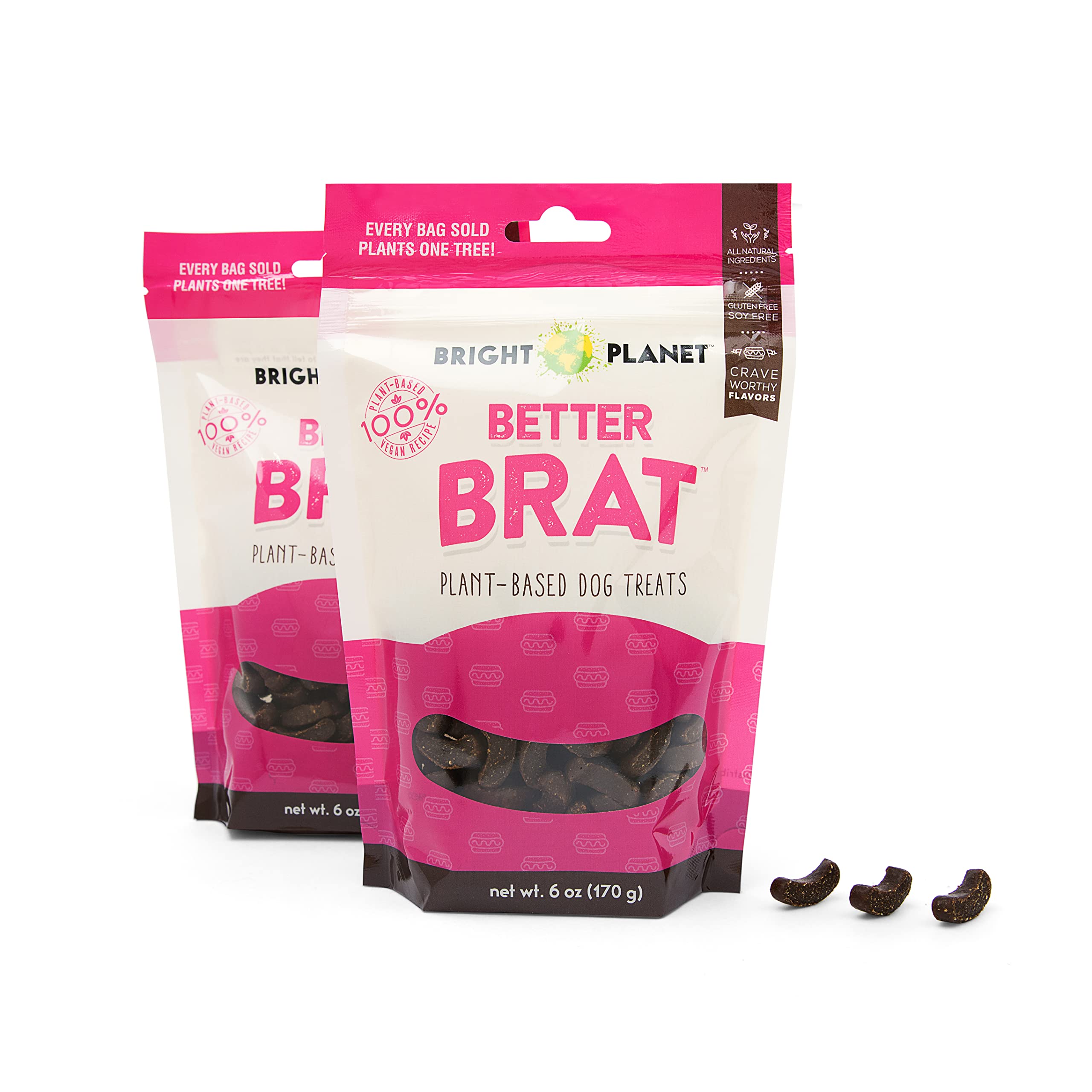 Bright Planet Pet | Plant-Based Vegan Dog Treats - 6oz | Sustainable Natural Clean Label | Low-Calorie Soft Veggie Dog Biscuits | Made in USA | Perfect for Training & Healthy Snacking