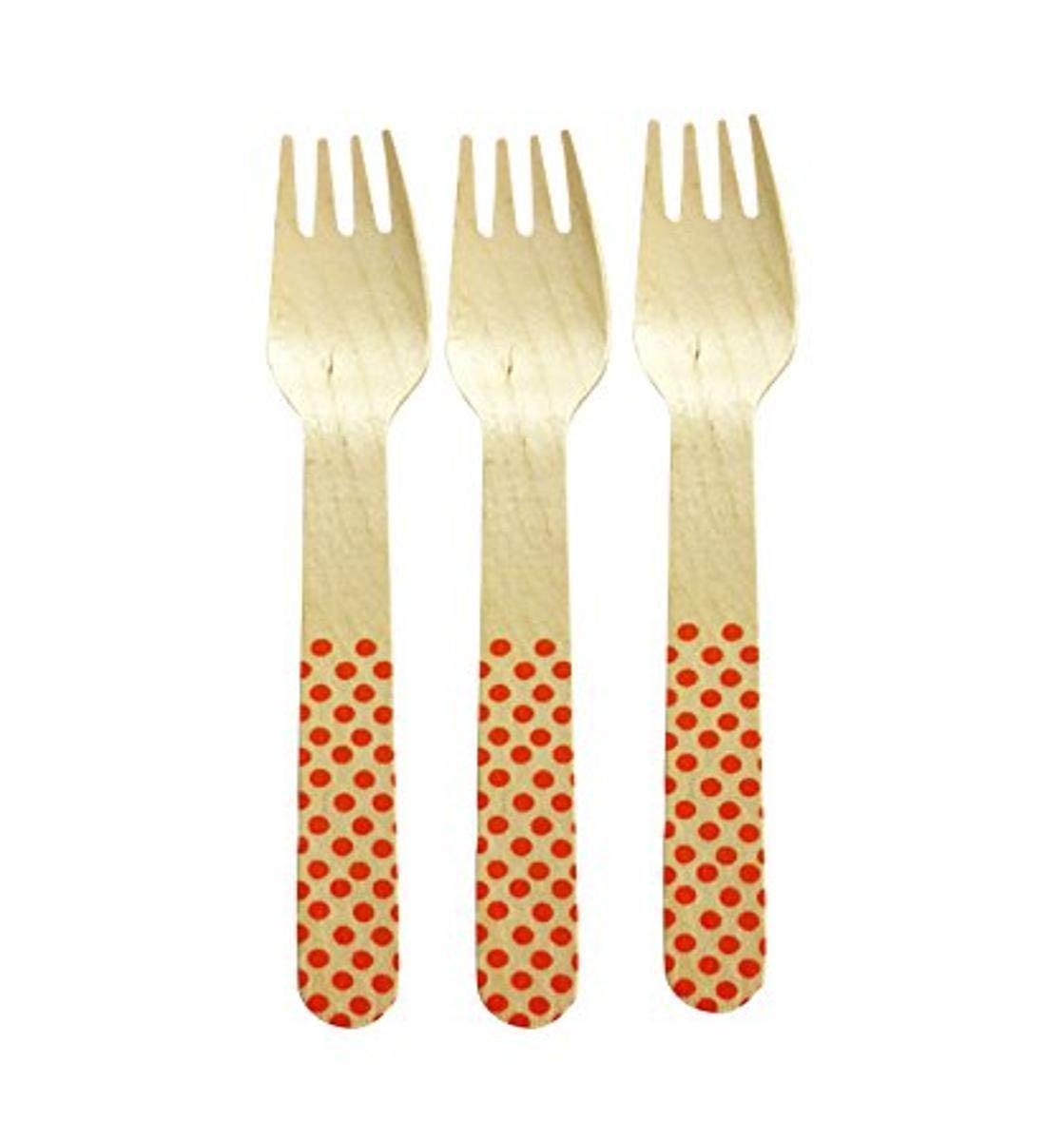 Orange Polka Dot Wooden Forks - 6