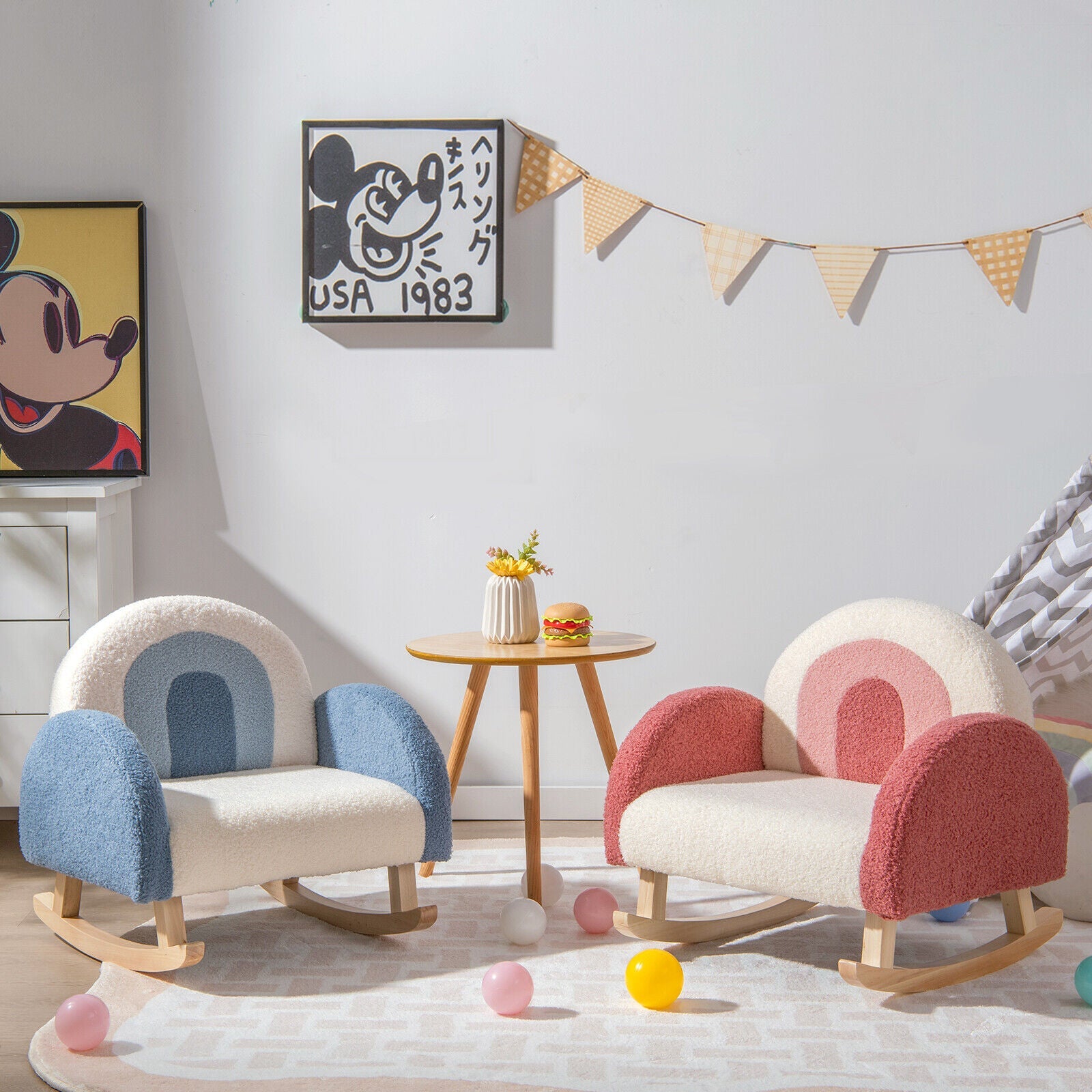 Kids Rocking Chair - Velvet Upholstered Children's Sofa with Solid Wood Legs in Red | Perfect for Nursery, Bedroom & Playroom Decor