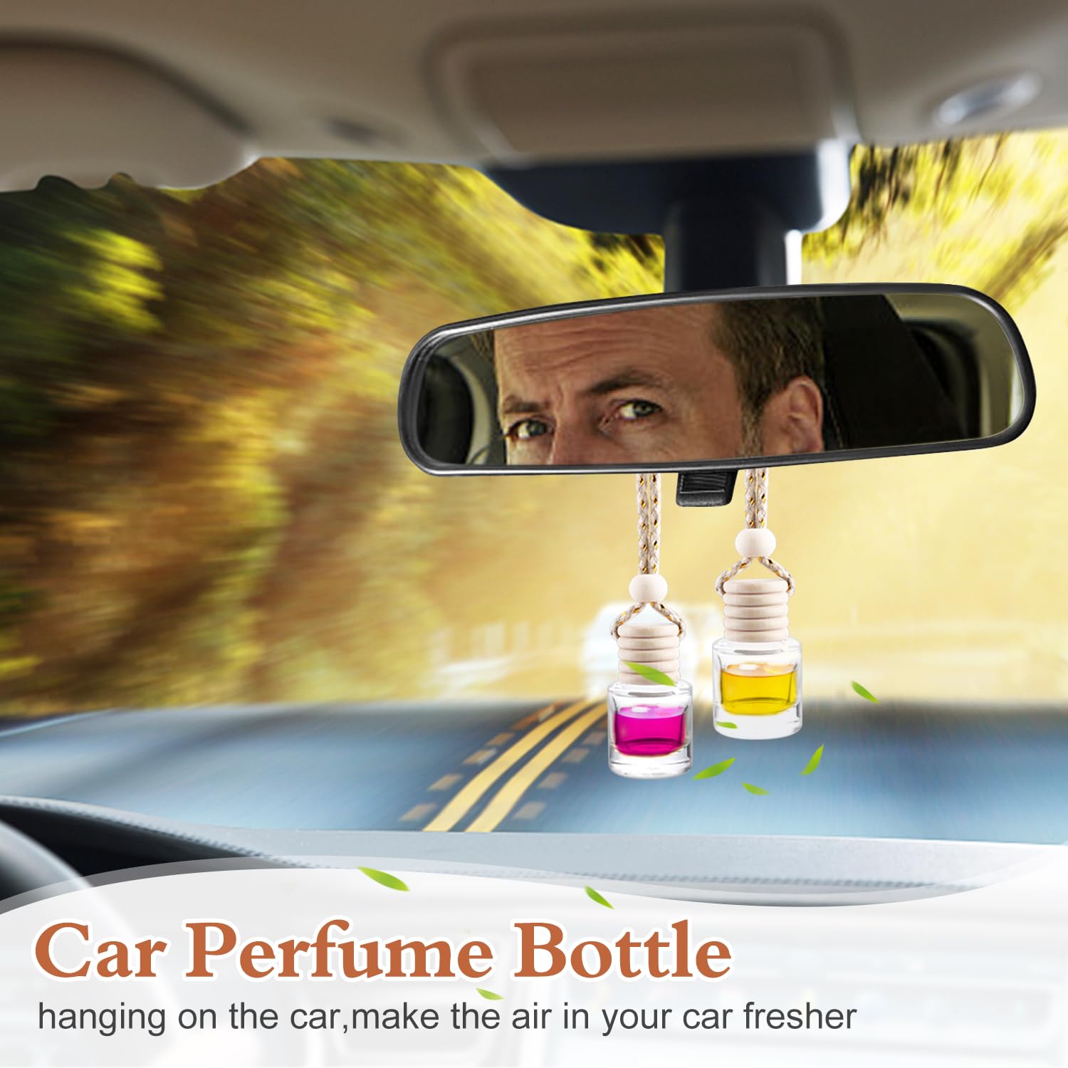 100 Pack Empty Round Glass Hanging Car Air Freshener Diffuser Bottles - Essential Oil Aromatherapy Perfume Pendant for Home, Office, Car Decor and Fragrance Dispensing