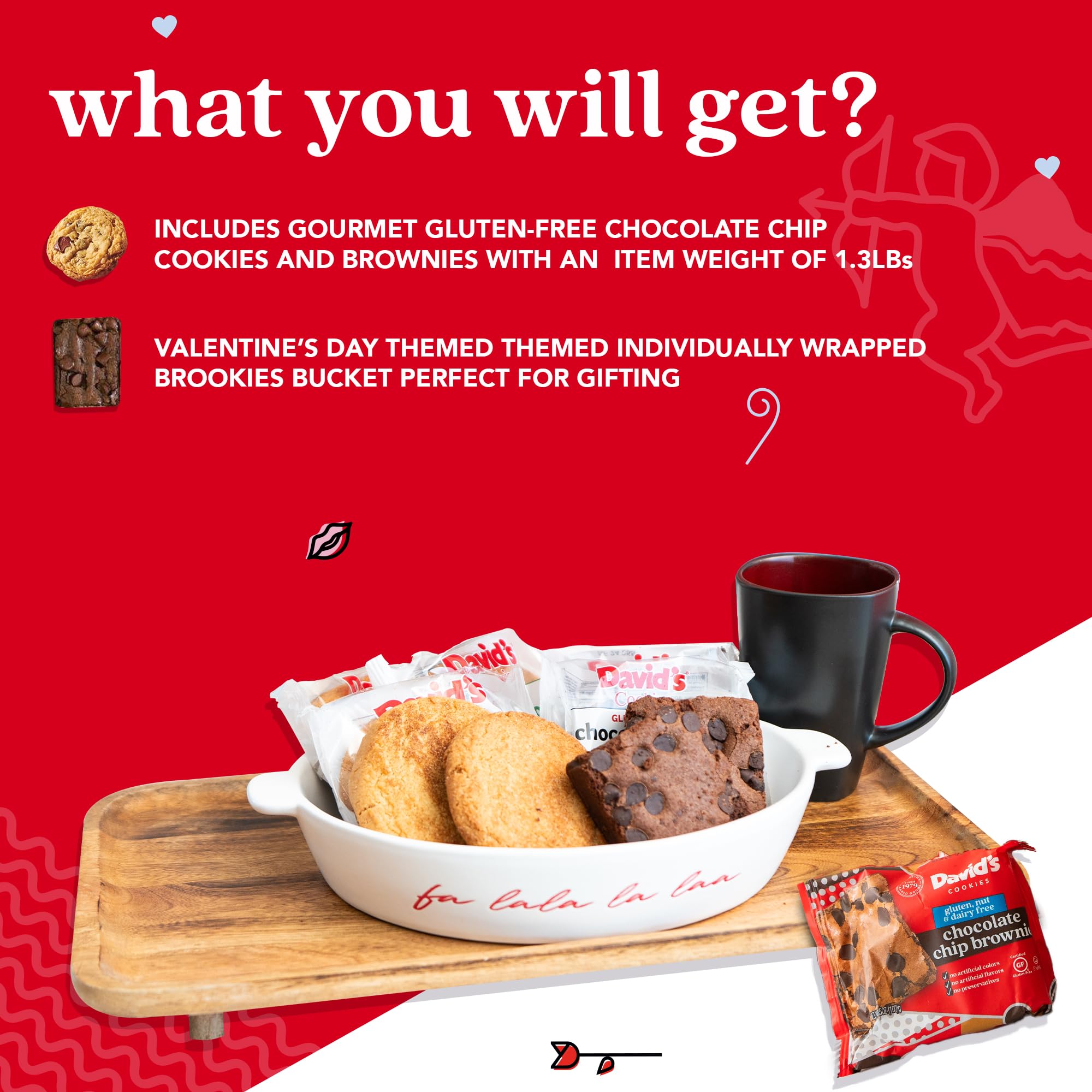 Gluten-Free Assorted Cookies & Brownies Sampler Bucket - 1.3Lbs Freshly Baked Gourmet Gift for Valentine's Day, Birthdays & Holidays - Love-Themed Decorated Cookie Bucket (No Roses) - Perfect for Gifting, Parties & Special Occasions