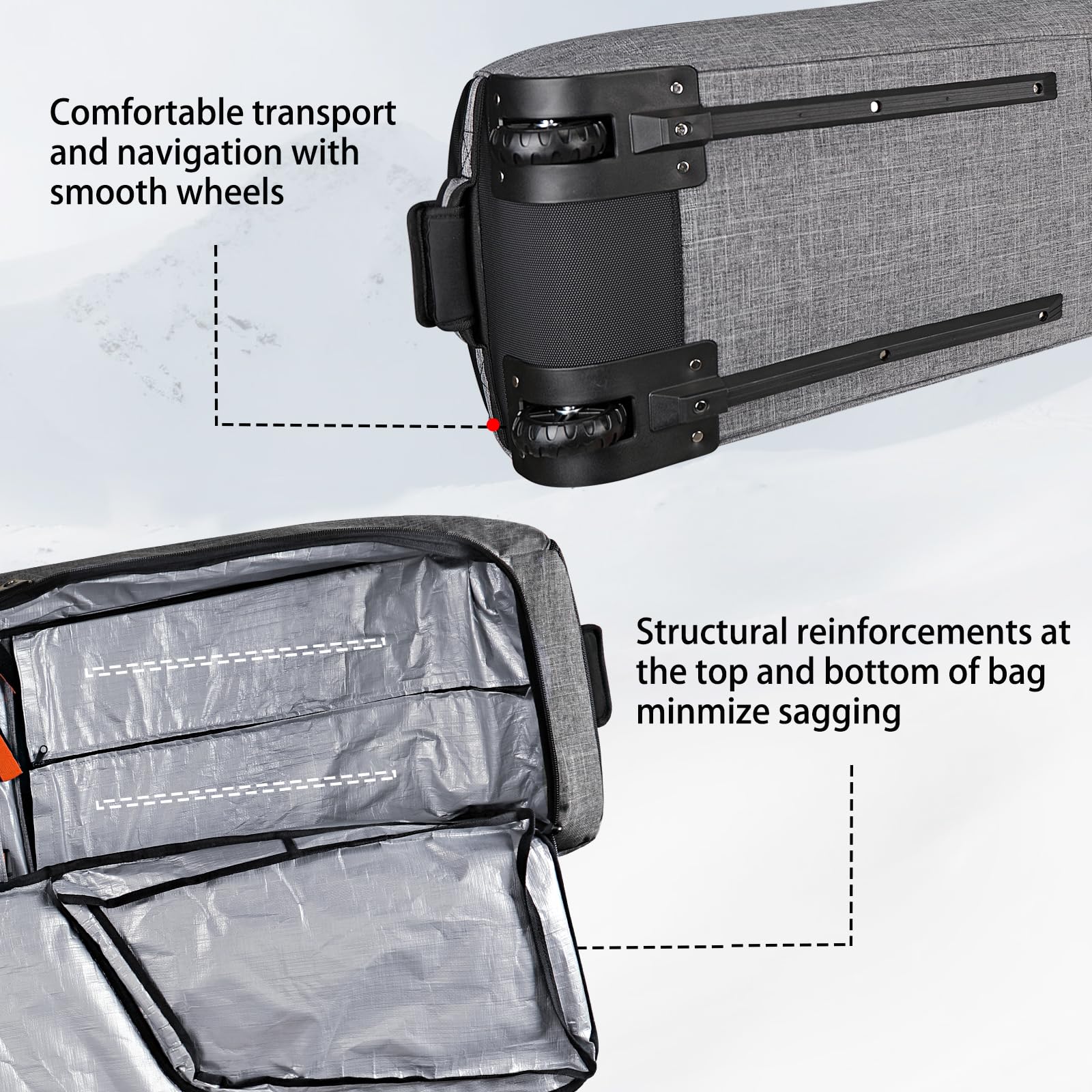 Goloni Wheeled Ski and Snowboard Travel Bag - 600D Waterproof Padded Snow Gear Carrier for Airplanes - Fits 2 Pairs of Skis (Foldable Design) - Perfect for Winter Vacations & Mountain Resorts