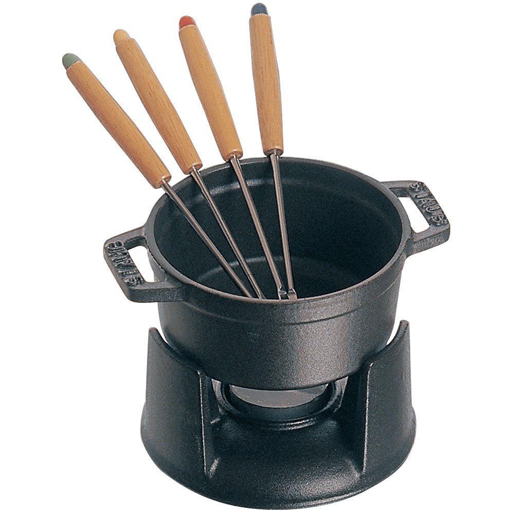 Staub 0.25-qt Mini Cast Iron Chocolate Fondue Set - Matte Black, French-Made | Perfect for Valentine's Day, Parties & Romantic Desserts