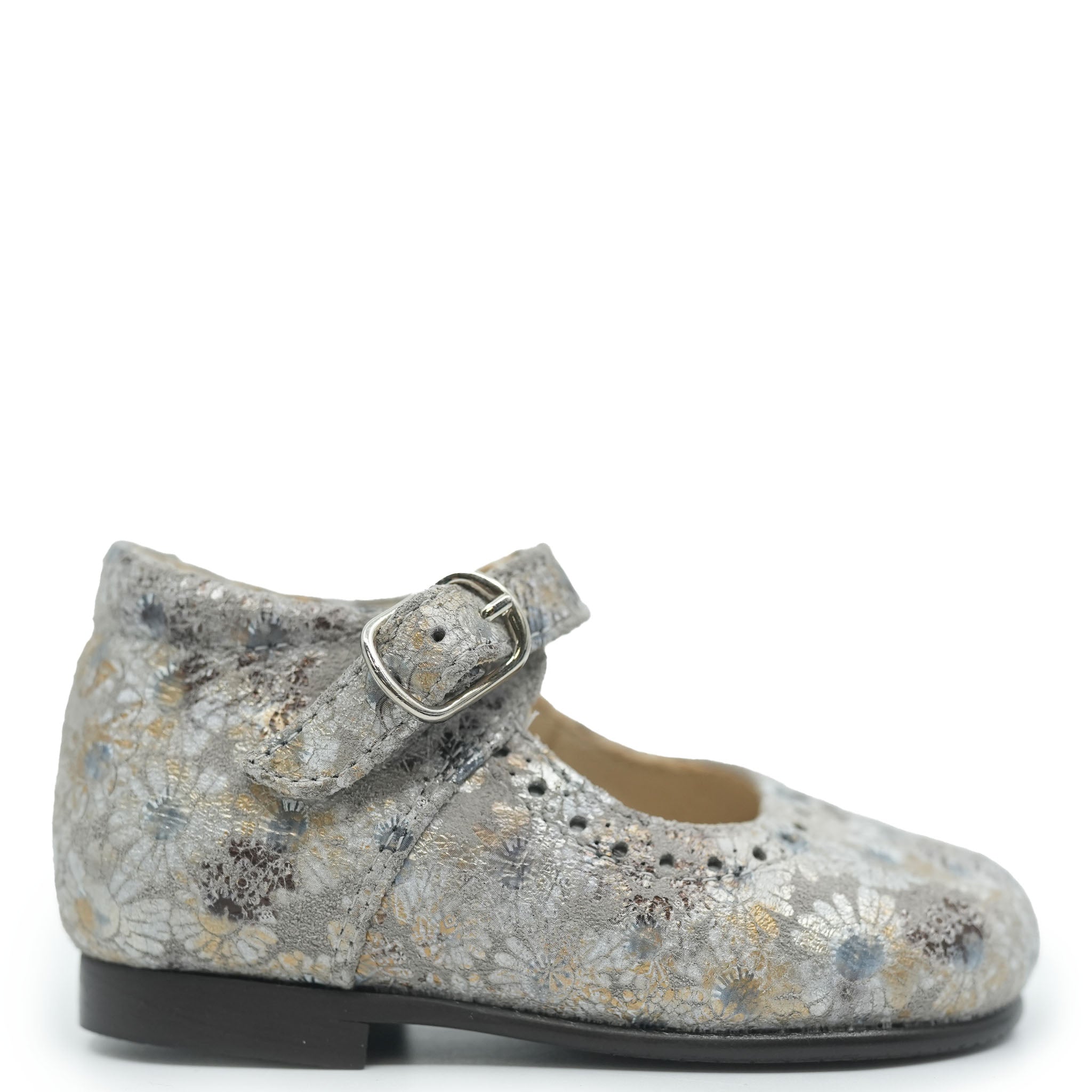 Beberlis Gray Metallic Flower Baby Mary Jane Shoes - Classic First Walkers for Girls | Perfect for Special Occasions, Photoshoots & Everyday Wear