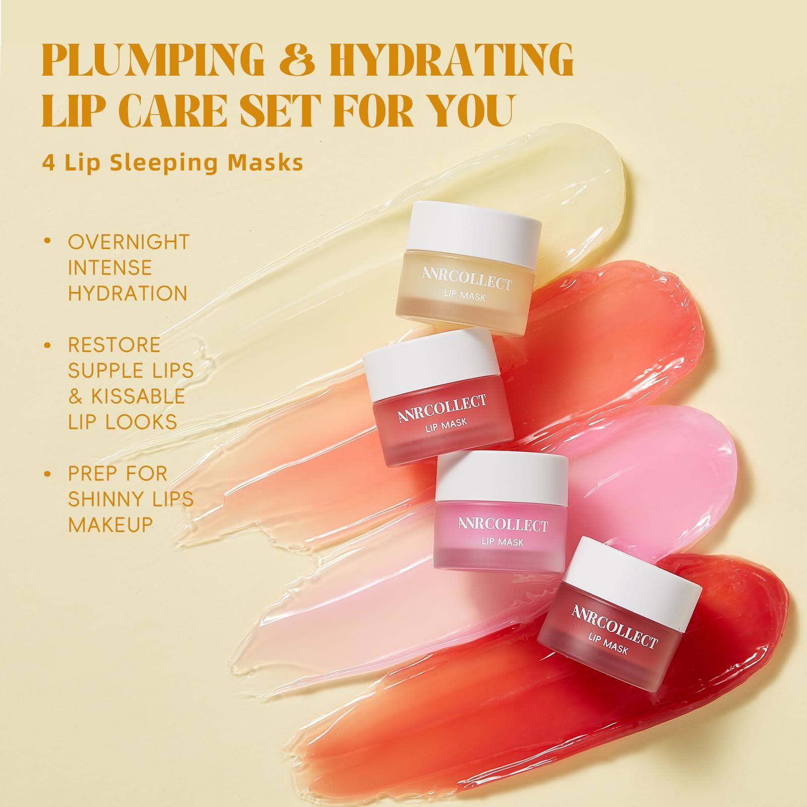 Overnight Lip Mask & Moisturizer with Collagen & Shea Butter - 4 Pack Intensive Treatment for Dry, Chapped, Dark Lips | Hydrating Lip Care Gift Set | Perfect for Nighttime Use & Daily Lip Nourishment