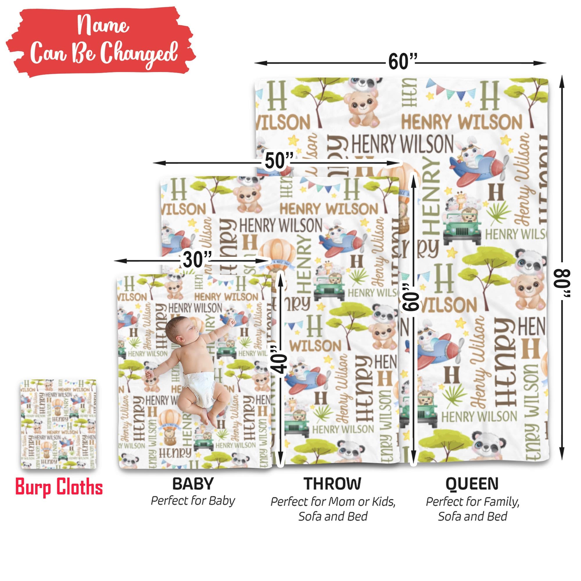 Custom Name Animal Baby Blanket - Personalized Adventure Fleece Throw with Woodland Creatures | Soft Nursery Bedding & Kids Safari Decor | Perfect for Nursery, Playtime & Gift Giving