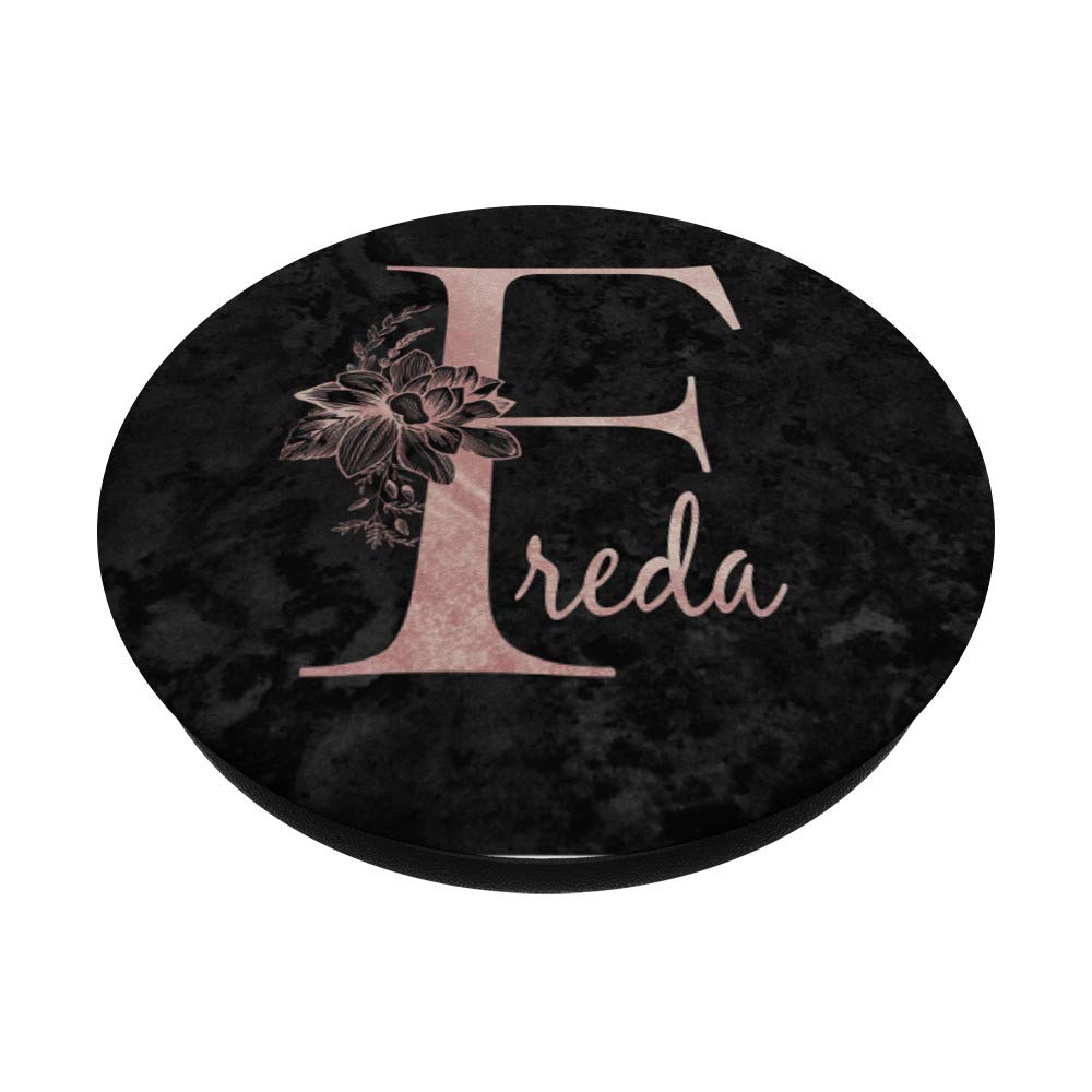 Personalized Freda Name Pink Rose on Black Design PopSockets PopGrip - Swappable Phone & Tablet Grip for iPhone, Samsung, iPad - Perfect Gift for Birthdays, Anniversaries & Everyday Use