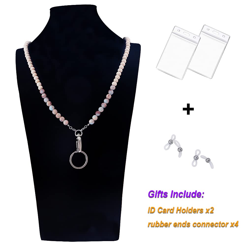 Wooden Beaded Lanyard for ID Badges & Keys - Light Cyan - Office & Event Use