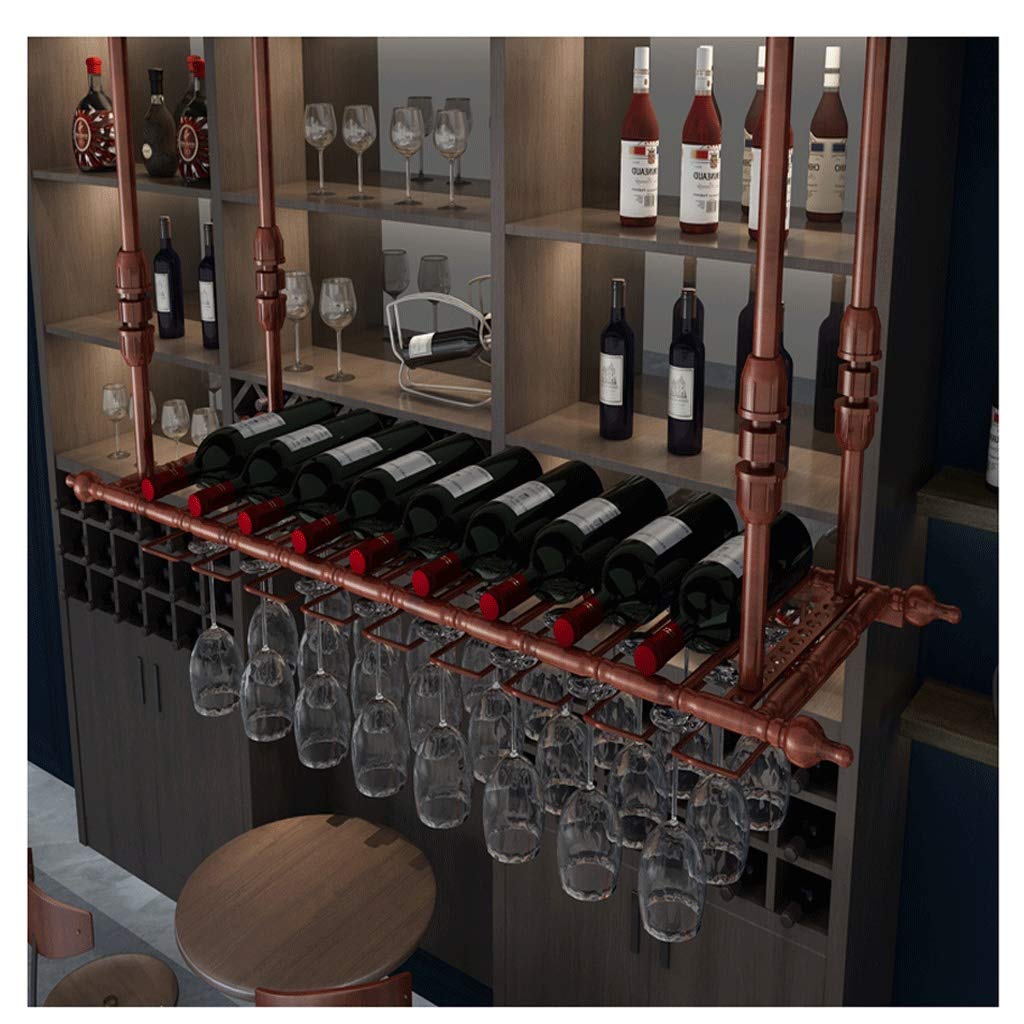 Upside Down Wine Rack - European Retro Wrought Iron Hanging Wine Glass Holder for Restaurant, Bar & Home - Bronze 120x30cm - Creative Storage Solution for Wine Bottles & Glasses - Perfect for Kitchen, Dining Room or Wine Cellar Organization