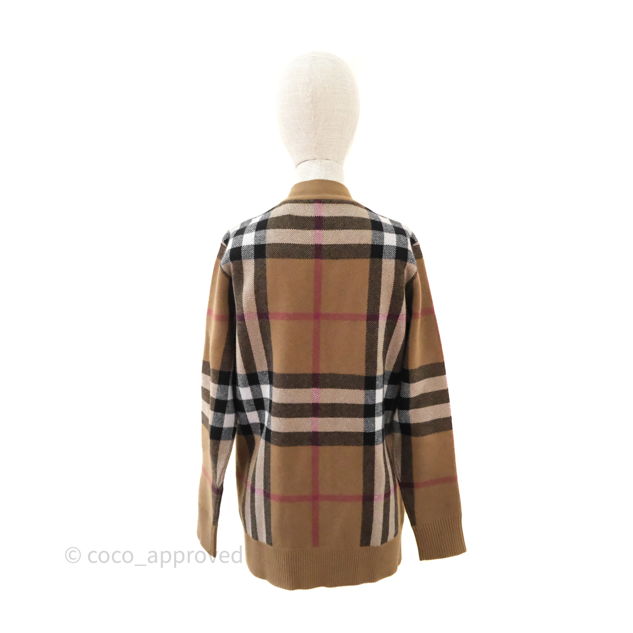 Burberry Check Wool Cashmere Cardigan for Women - Birch Brown XS - Warm Winter Layering & Luxury Office Wear