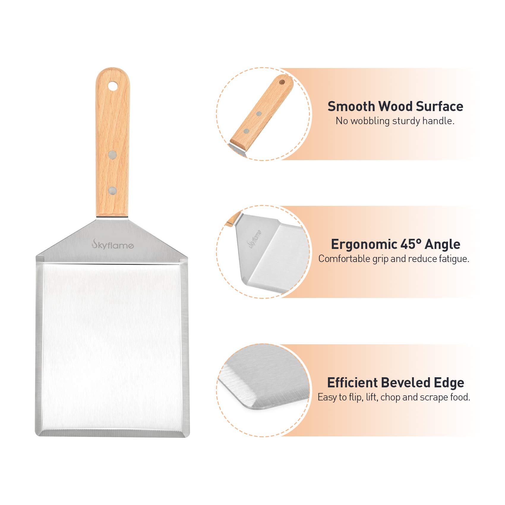 Skyflame 6x5 Inch Stainless Steel Griddle Spatula - Professional Hamburger Turner with Sharp Cutting Edge, Perfect for Pancakes, BBQ Grill, Flat Top Griddle & Kitchen Cooking Accessories | Ideal for Home Chefs & Outdoor Grilling Enthusiasts