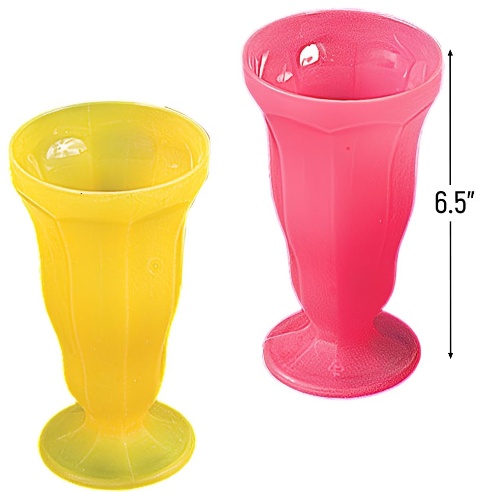 Fun Express Bright Neon Tall Plastic Soda Glasses - 12 Piece Set for Parties, Summer BBQs, and 80s Themed Events - Colorful Drinkware for Cocktails, Milkshakes & Beverages