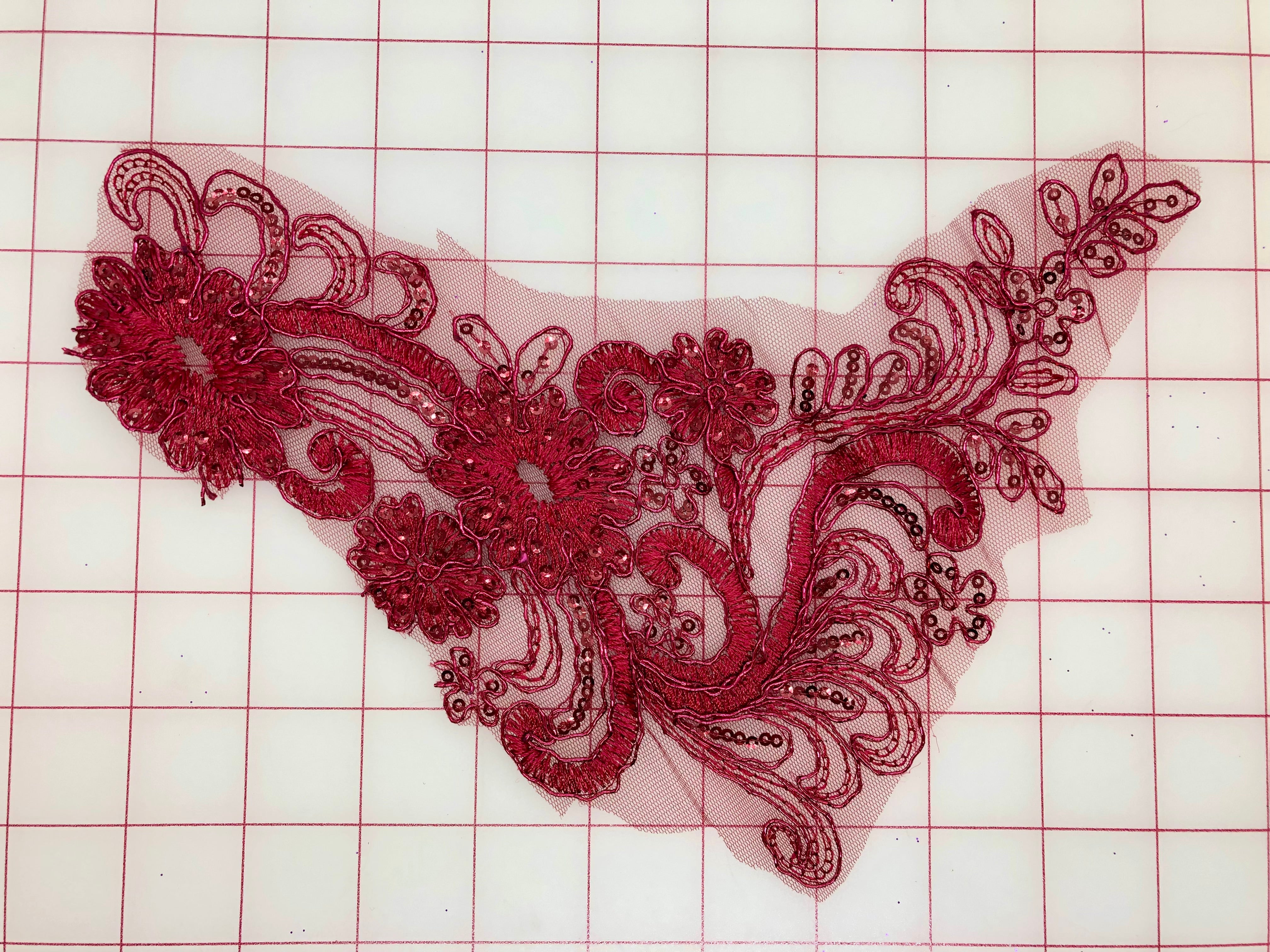 Burgundy Sequined Lace Applique Motifs - Elegant Embellishment for DIY Crafts, Wedding Dresses & Costume Design (Limited Stock)