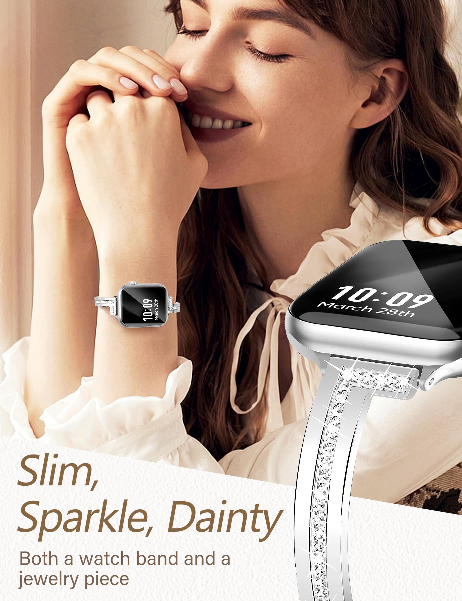 Slim Metal Watch Band for Women - Adjustable Apple Watch Bands 38mm 40mm Compatible with iWatch Series 9/8/7/6/5/4/3/2/1/SE - Elegant Dressy Bracelet for Everyday Wear, Office & Special Occasions - Perfect Gift for Her
