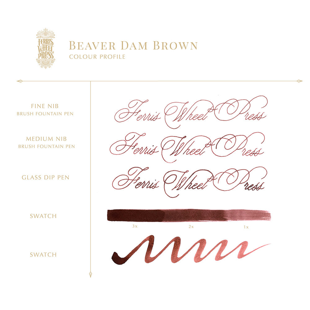 38ml Beaver Dam Brown Ink - Premium Waterproof Calligraphy Ink for Fountain Pens, Dip Pens & Art Projects - Perfect for Lettering, Drawing & Scrapbooking