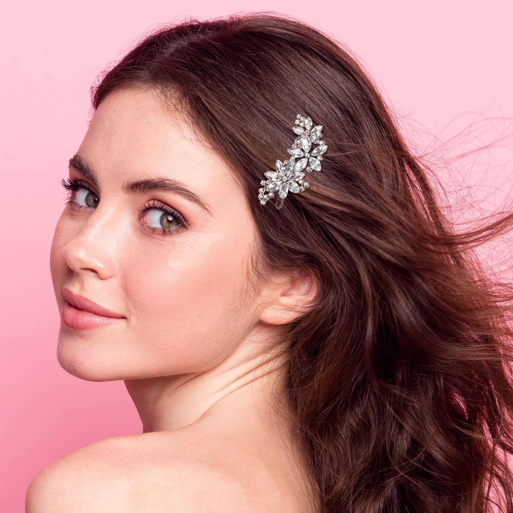 4 PCS Rhinestone Flower Hair Clips - Sparkling Silver Bridal Hair Barrettes, Elegant Crystal Headpieces for Women & Girls - Perfect for Weddings, Parties, Festivals & Special Occasions