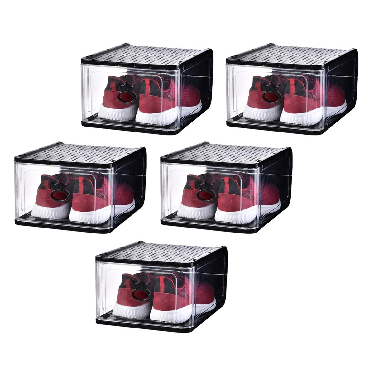 5-Pack Clear Collapsible Shoe Storage Boxes - Transparent Plastic Shoe Organizer for Sneakers, Boots & Heels | Space-Saving Closet & Underbed Storage Solution for Home, Dorm & Travel