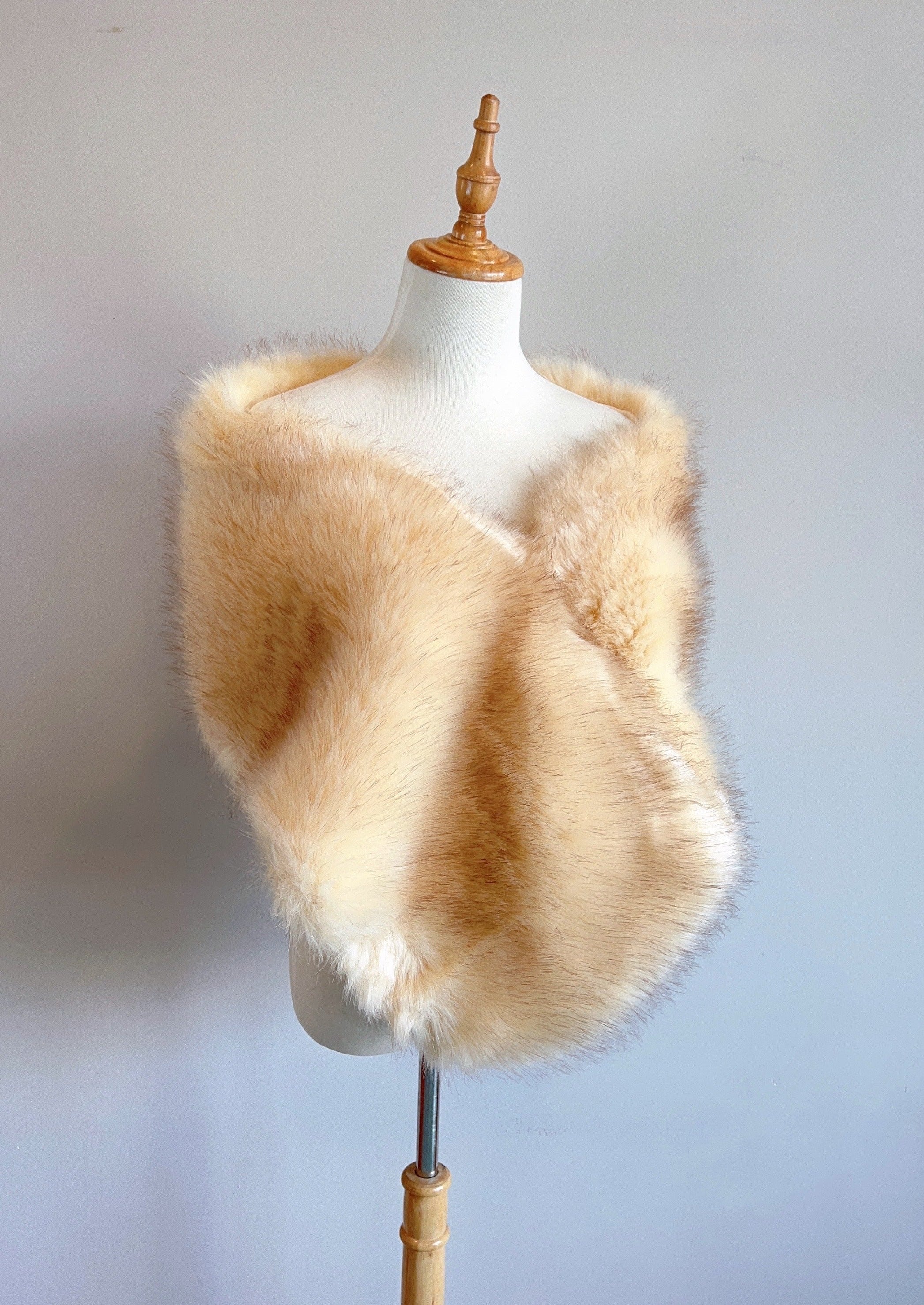 Luxury Champagne Fur Shawl Wrap - Soft & Warm Winter Stole for Women - Perfect for Weddings, Parties & Evening Events
