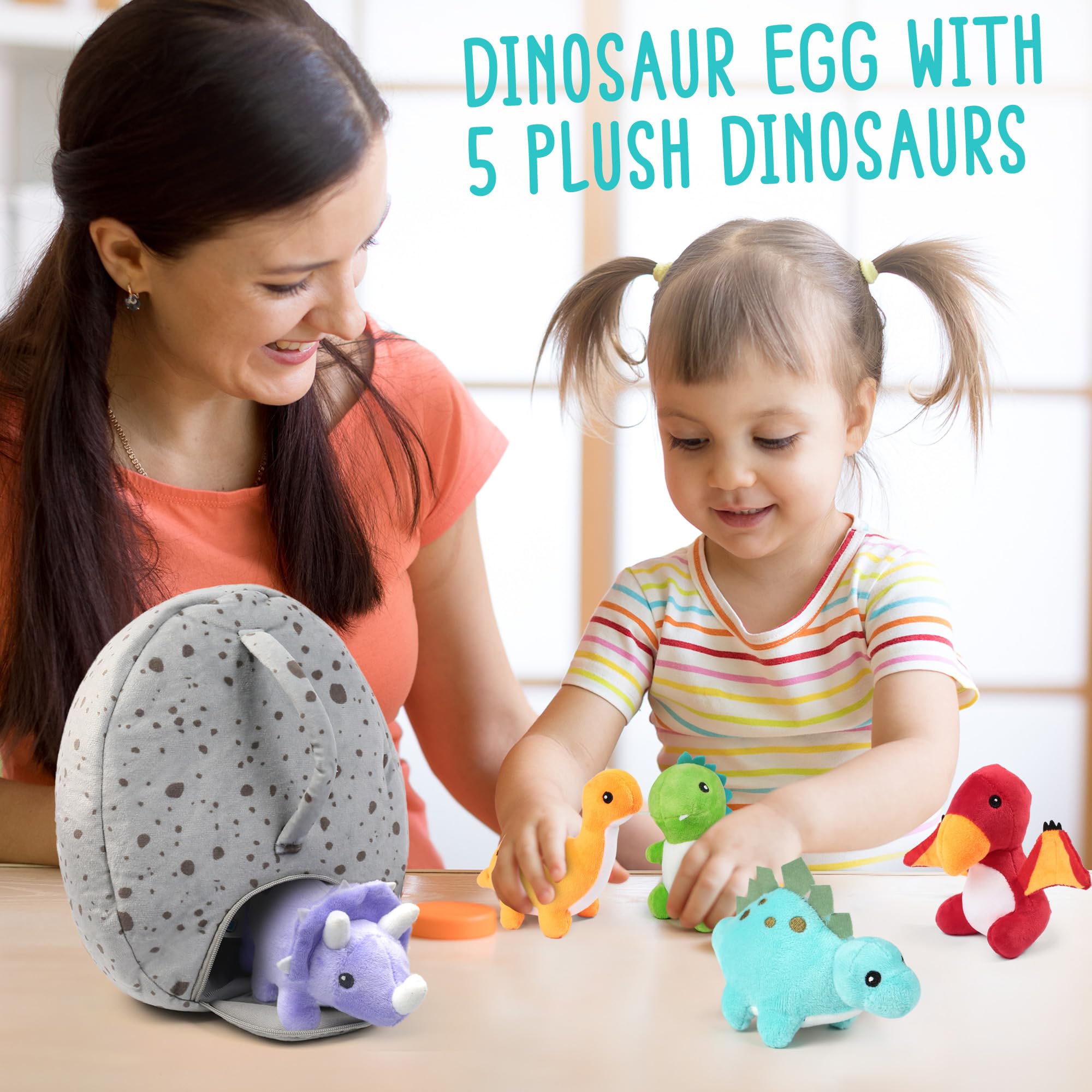 Dinosaur Stuffed Animals Set - 5 Small Dinosaur Plush Dolls with Egg Bag | Cute Dinosaur Toys for Kids, Birthday Gifts, Nursery Decor & Pretend Play
