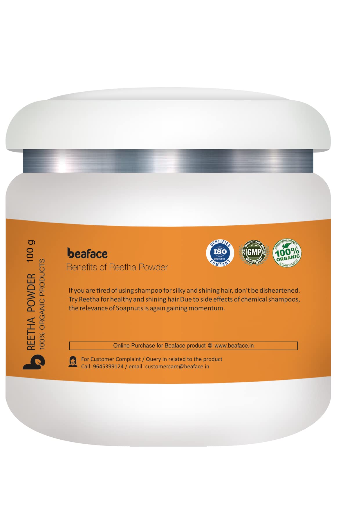 Organic Beaface Hair Cleaner with Reetha Powder & Multani Mitti - 100g Pack of 2 | Natural Shampoo for Hair Growth & Scalp Care | Perfect for Daily Hair Wash & Ayurvedic Hair Treatment