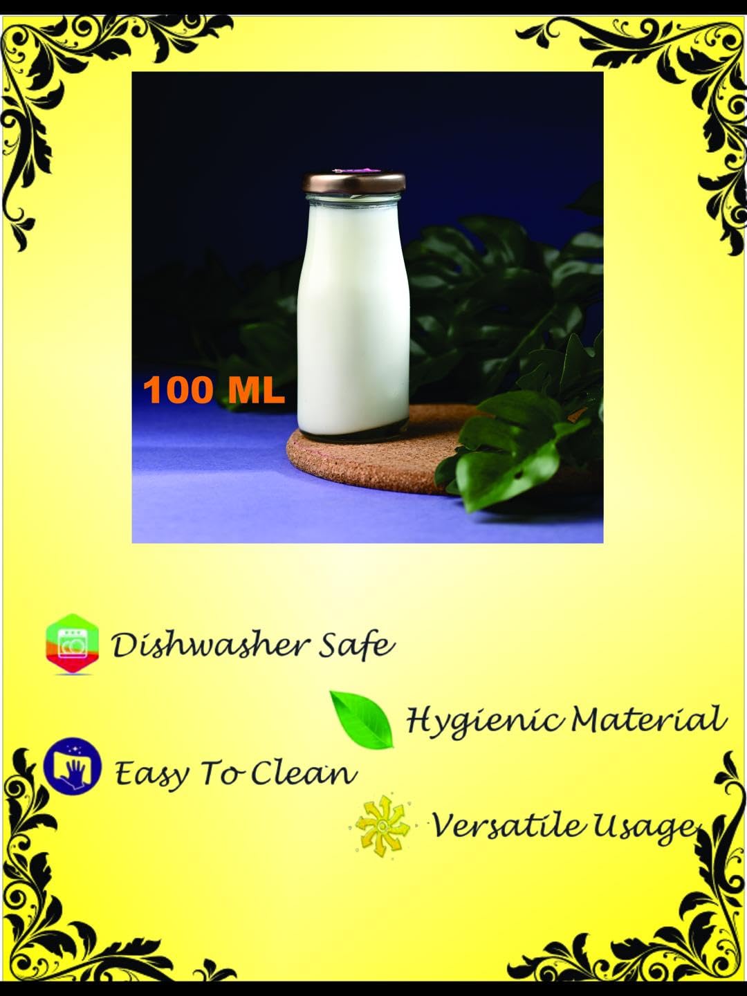Stylish Transparent Glass Milk Bottle - 100ml Capacity, Food Grade Safe for Water, Juice & Beverages - Perfect for Home, Office, and Outdoor Use