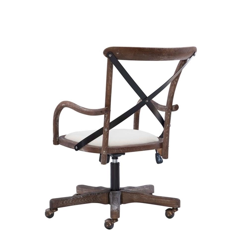 Linon Dudley Adjustable Swivel X-Back Padded Office Chair - Brown Leather Executive Desk Chair for Home, Office & Cafe Use - Ergonomic Comfort for Long Work Hours