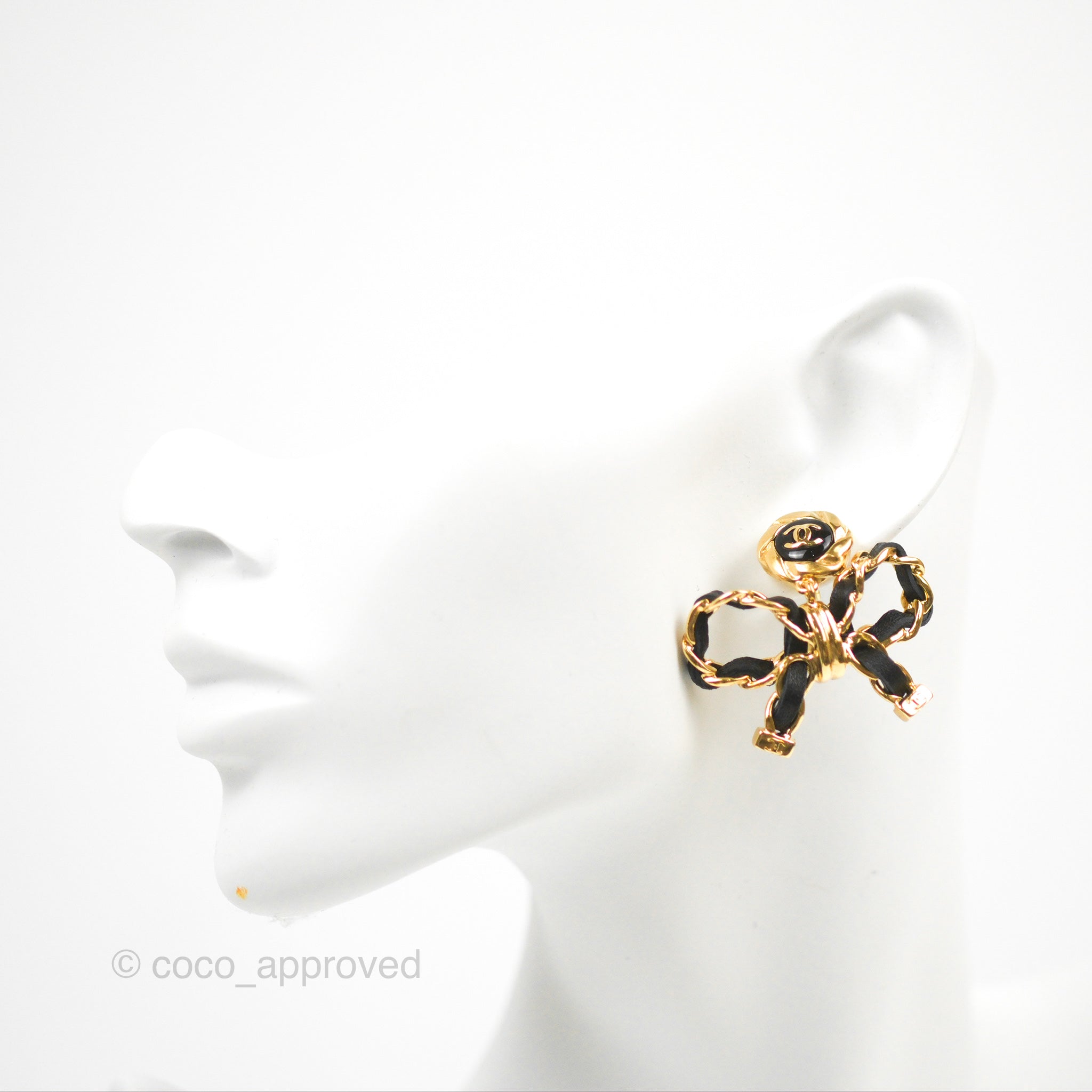 Chanel CC Chain Bow Earrings in Black Lambskin with Gold Tone - 22A Collection | Luxury Fashion Jewelry for Women, Perfect for Parties, Weddings & Special Occasions