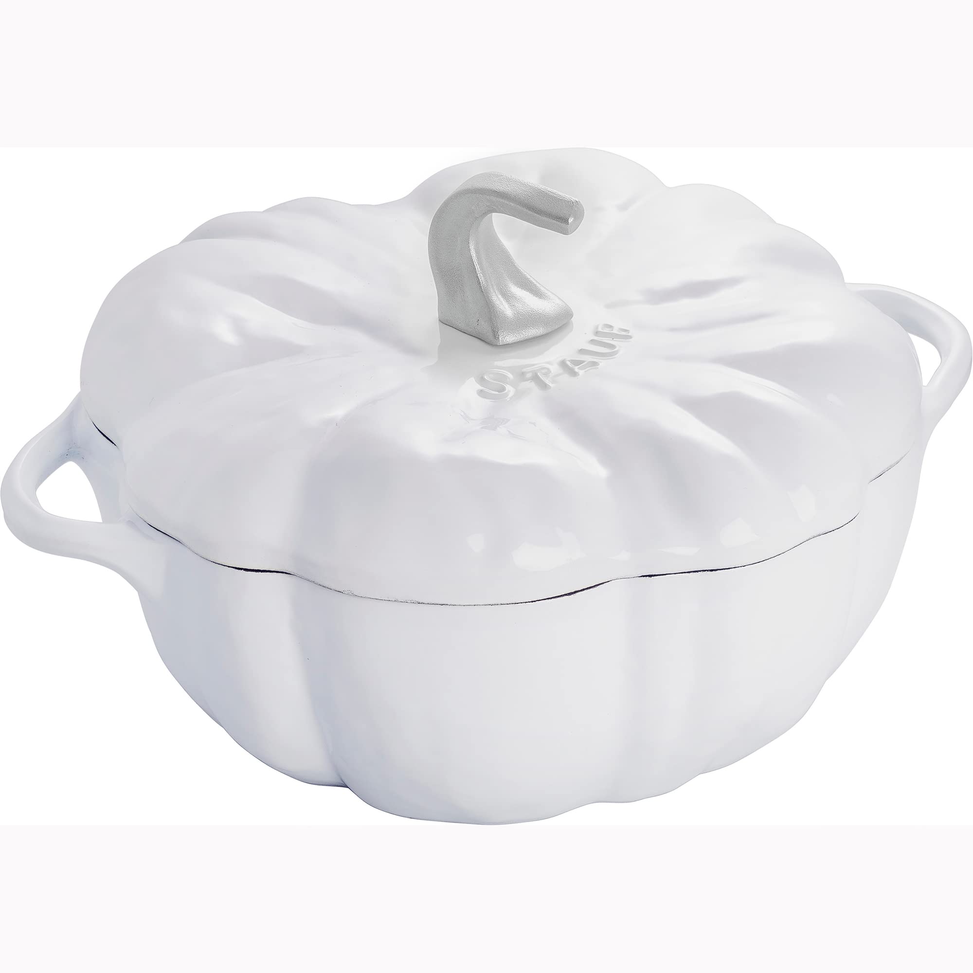 STAUB 3.5-Quart Cast Iron Dutch Oven Pumpkin Cocotte with Stainless Steel Knob - French-Made Enameled Cookware for Soups, Stews & Baking - Perfect for Family Dinners & Holiday Cooking (White)