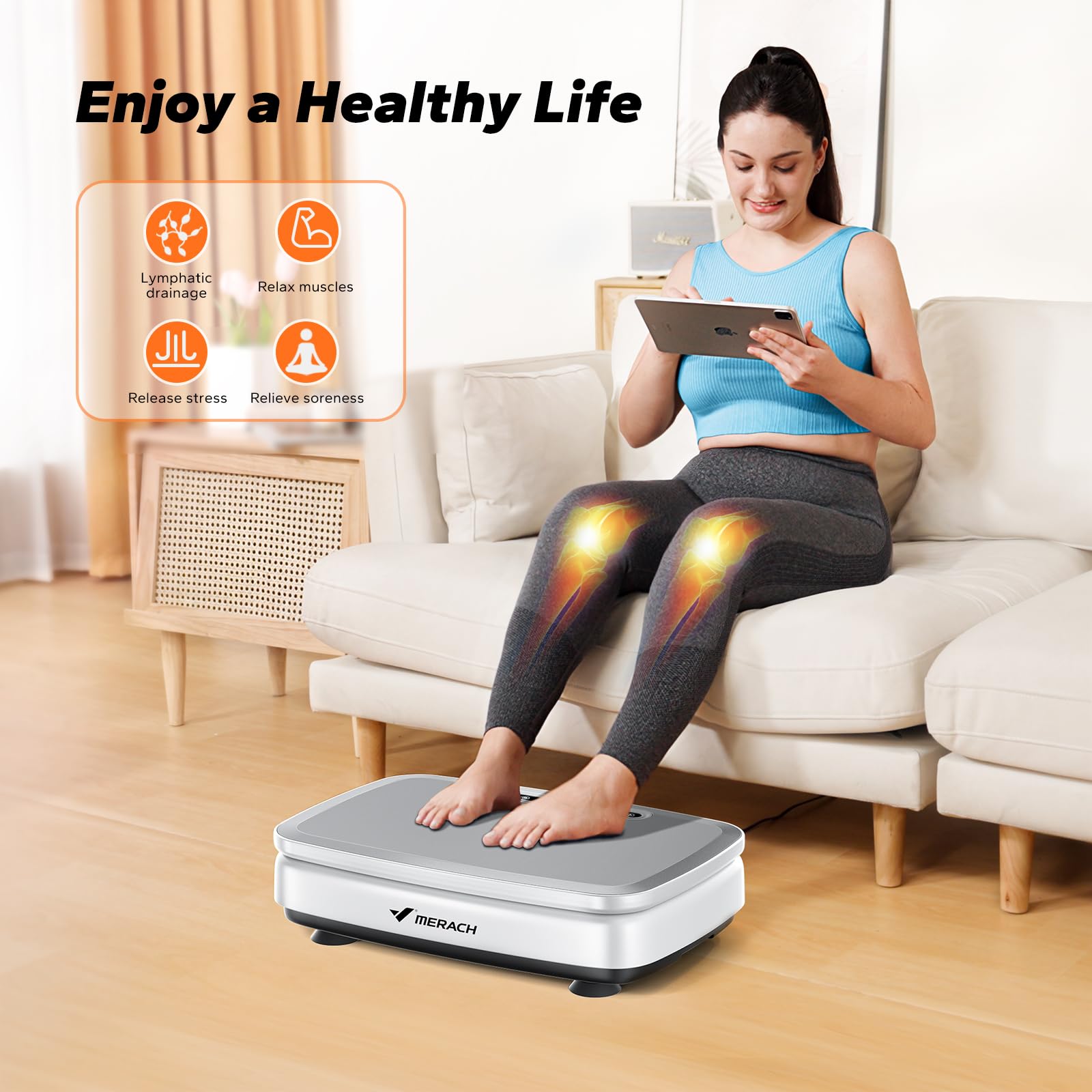 MERACH Vibration Plate Exercise Machine - Whole Body Workout Equipment with 2 Tension Ropes & LED Display for Women & Men - Home Gym Fitness Trainer for Weight Loss, Muscle Toning & Relaxation - Perfect for Small Spaces & Home Workouts