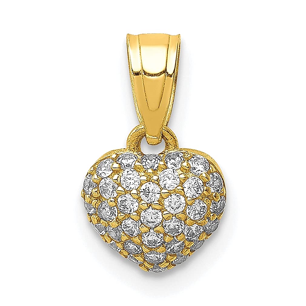 10K Yellow Gold Cubic Zirconia CZ Micro Pave Heart Pendant Necklace - Elegant Fine Jewelry Gift for Women, Her, Girlfriend, Wife | Valentine's Day, Anniversary, Birthday, Mother's Day Gift Idea